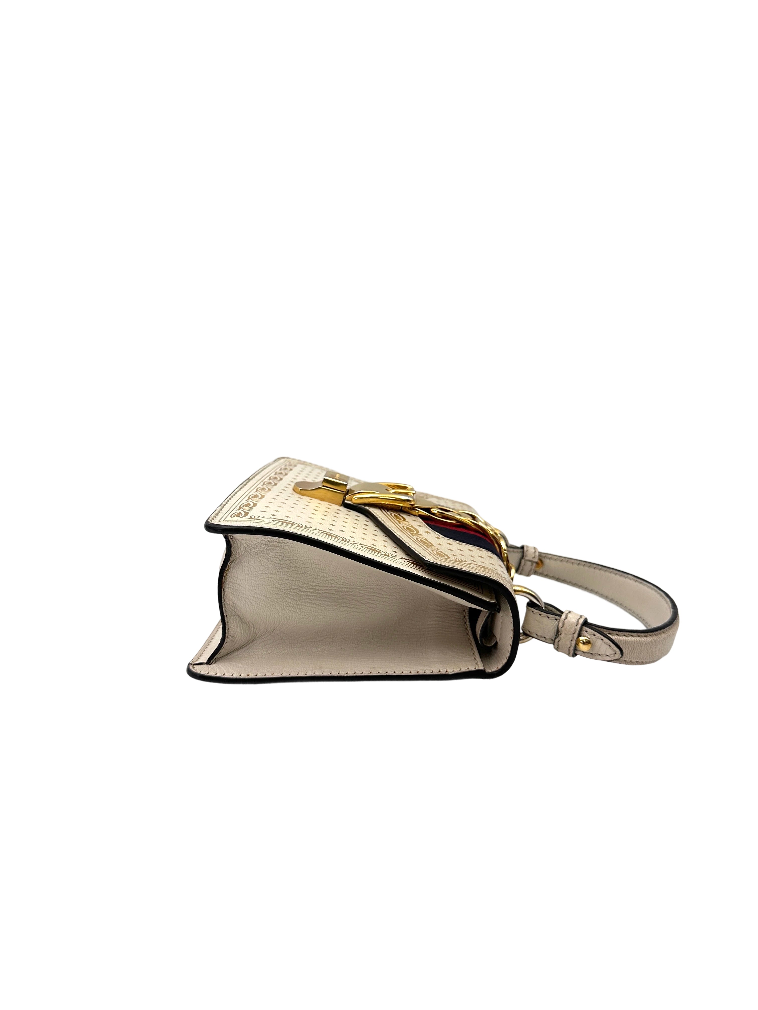 Gucci Sylvie Star White Leather Medium Size Shoulder Bag GG1111