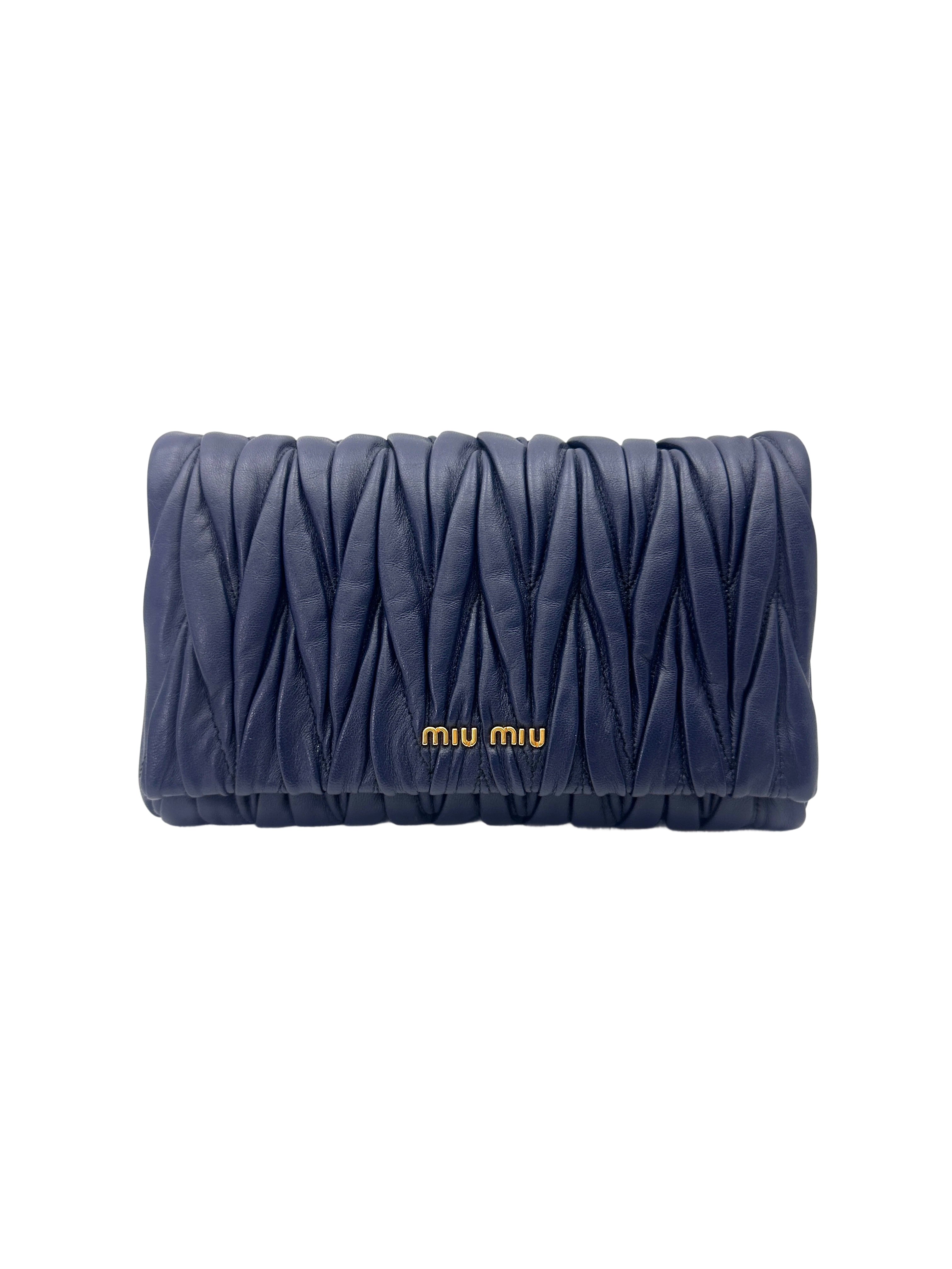 Miu Miu Navy Quilted Lambskin Wallet On Chain MM34-1