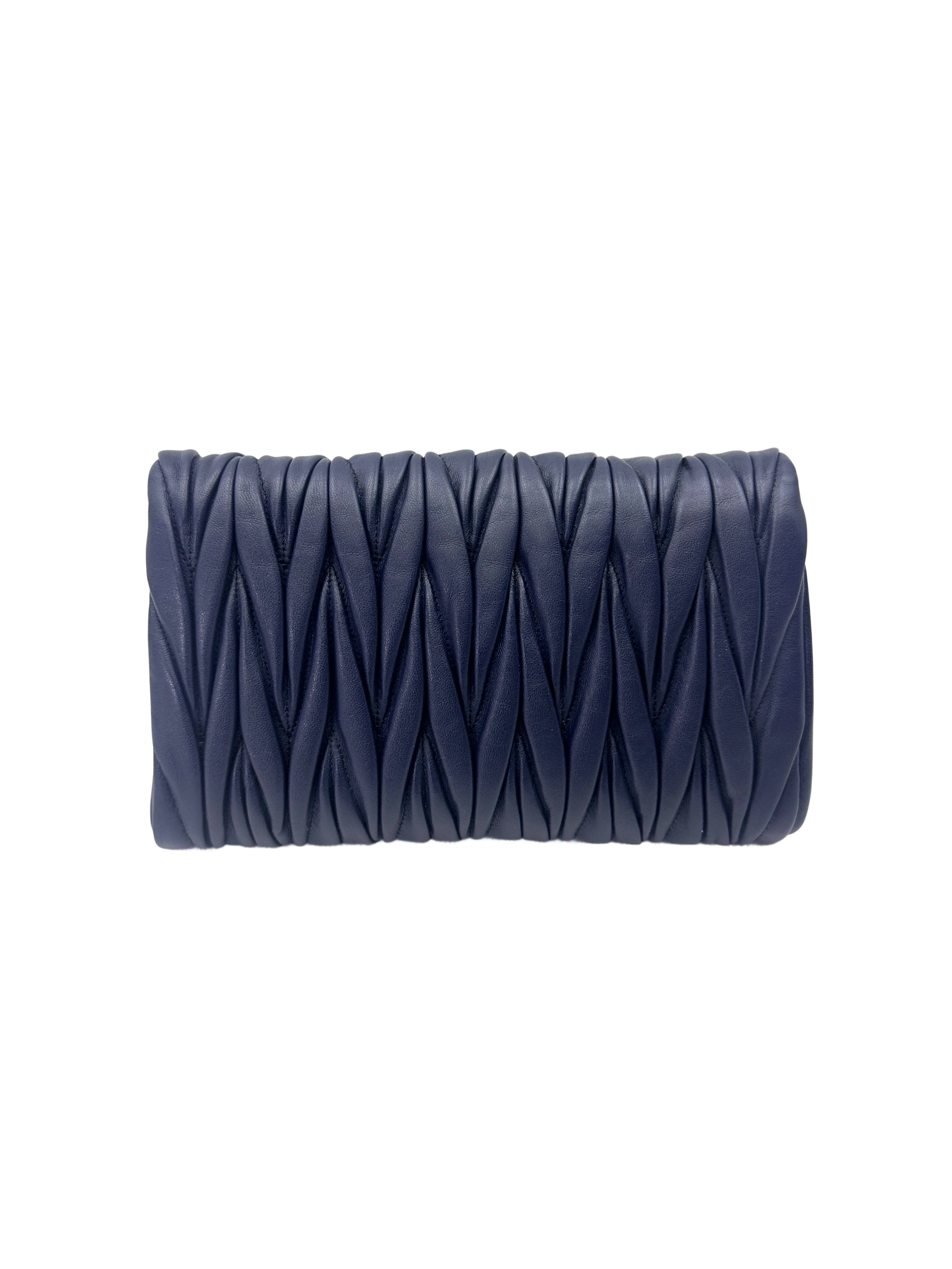 Miu Miu Navy Quilted Lambskin Wallet On Chain MM34-1