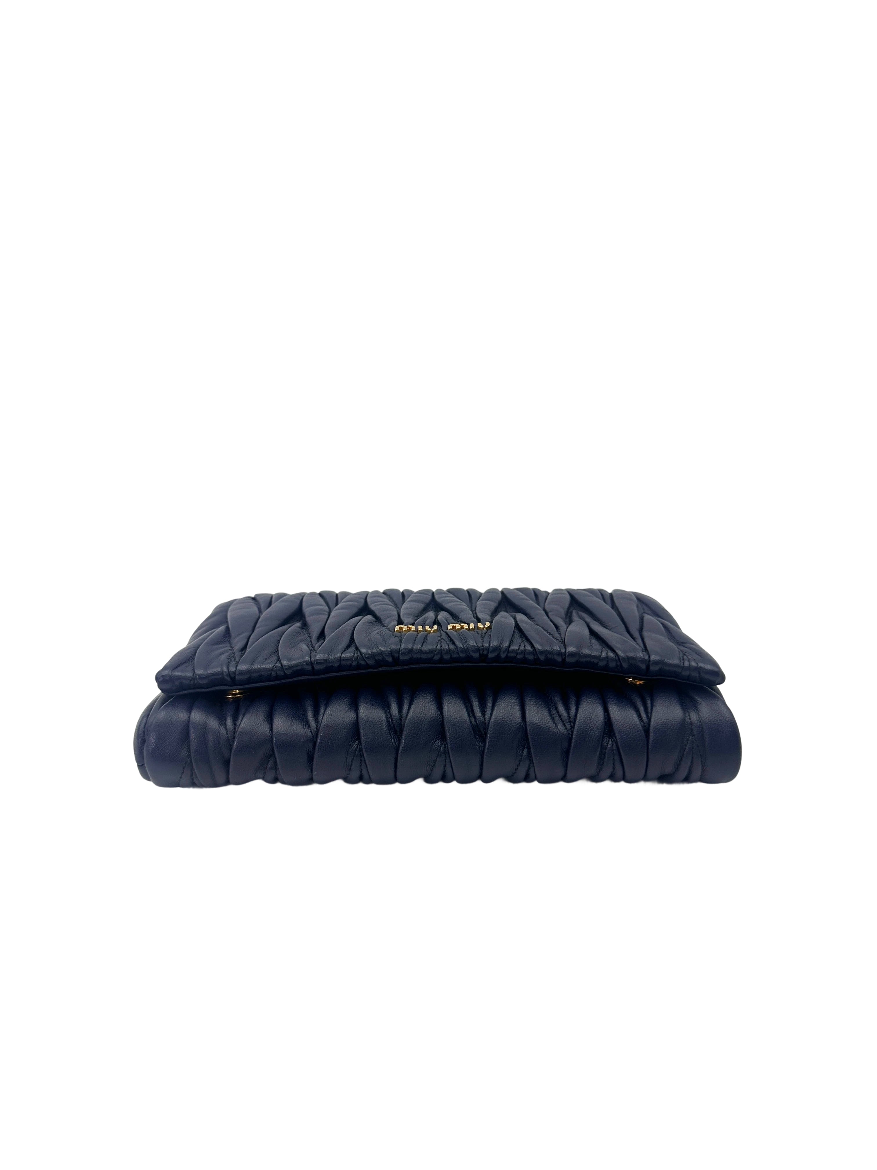 Miu Miu Navy Quilted Lambskin Wallet On Chain MM34-1