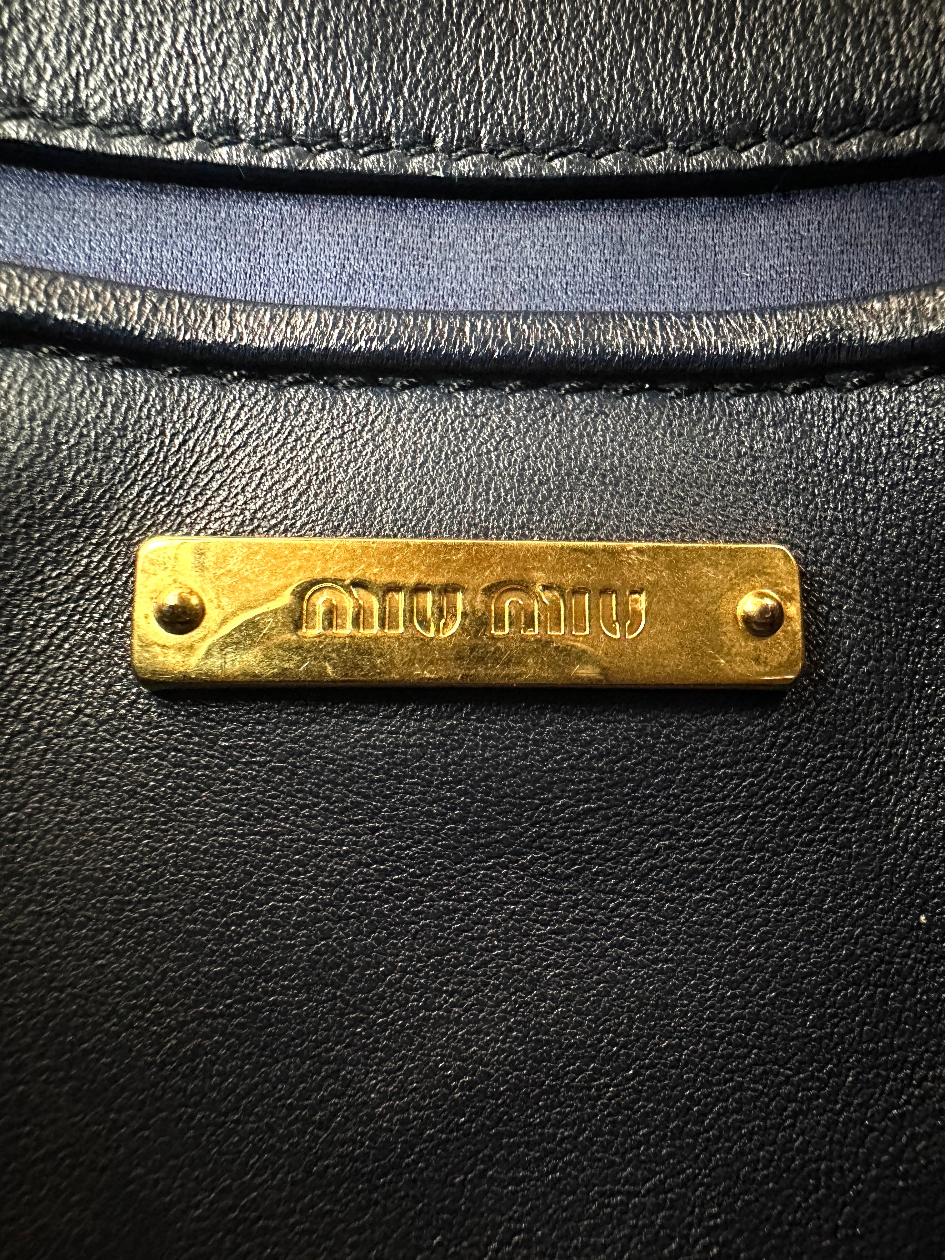 Miu Miu Navy Quilted Lambskin Wallet On Chain MM34-1