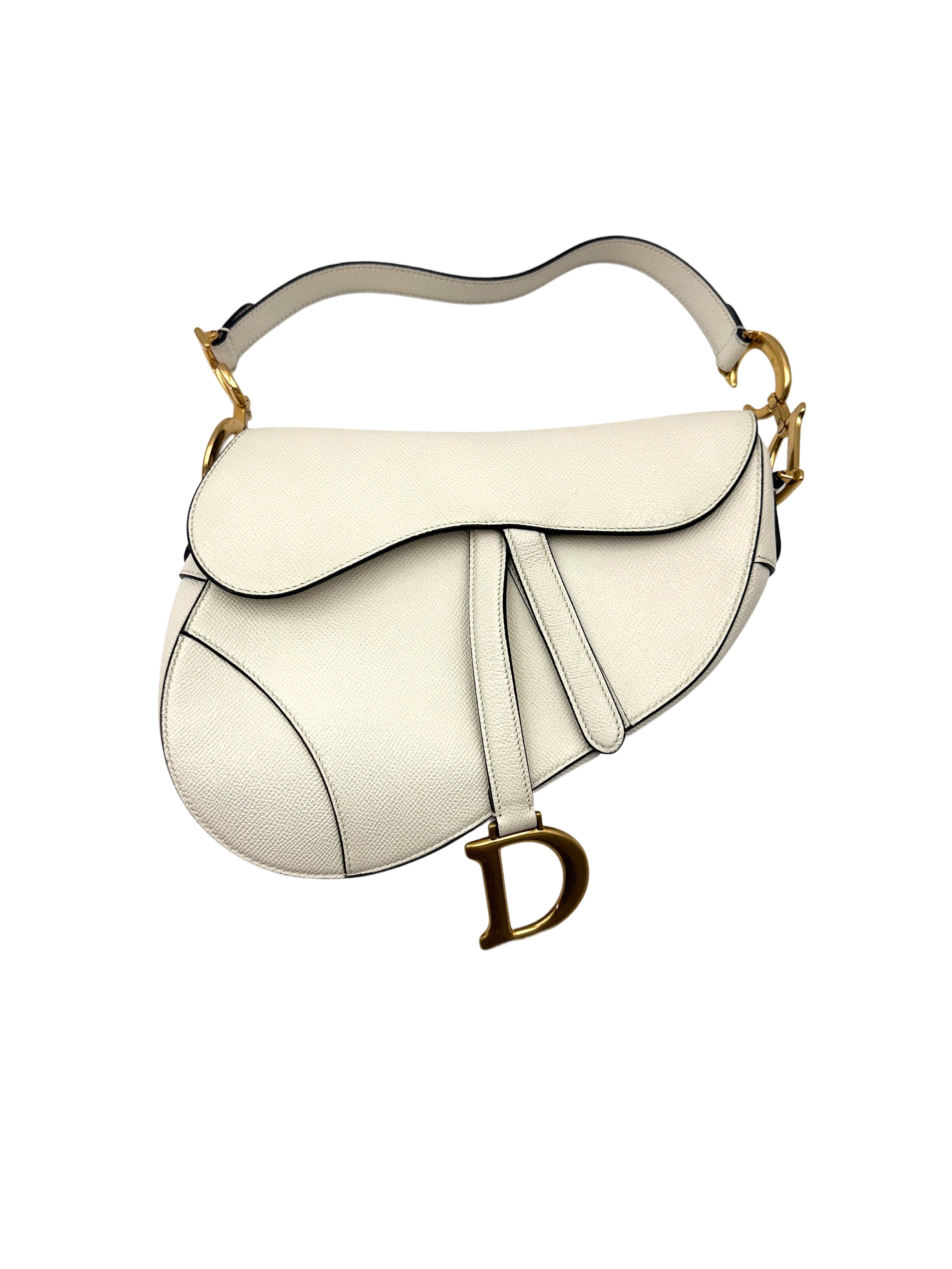Christian Dior White Leather Medium Size Saddle Bag DR748