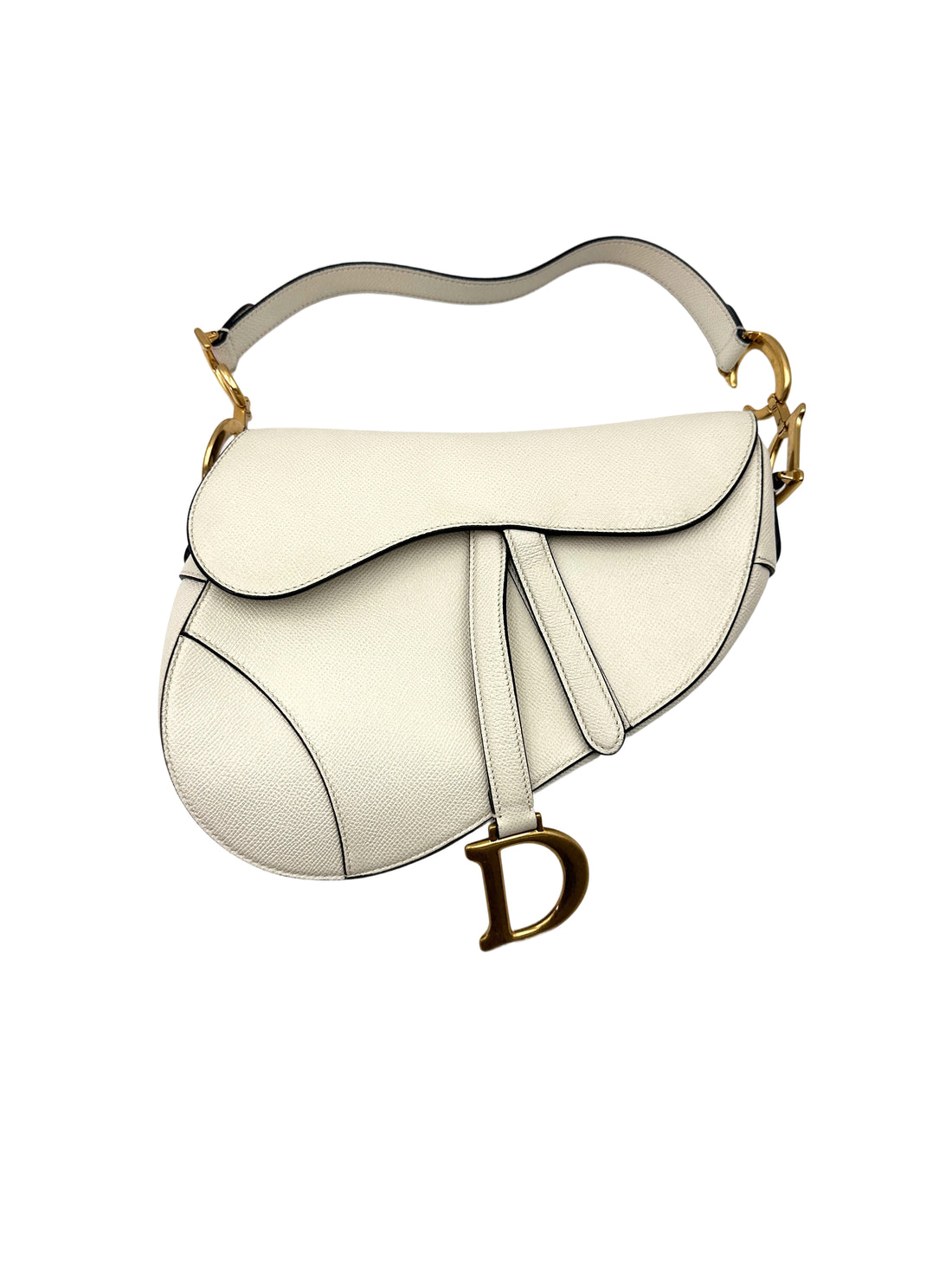 Christian Dior White Leather Medium Size Saddle Bag DR748