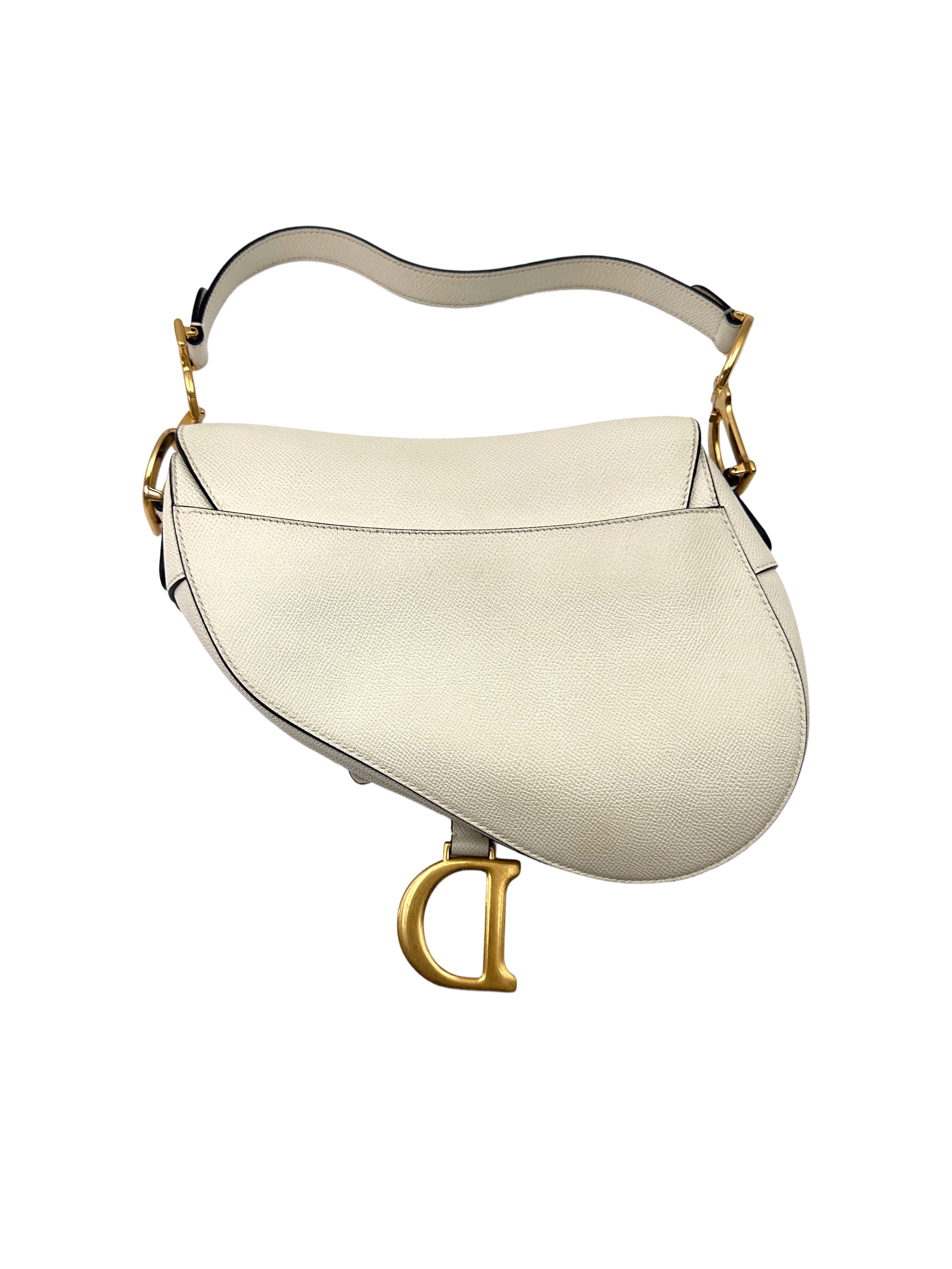 Christian Dior White Leather Medium Size Saddle Bag DR748