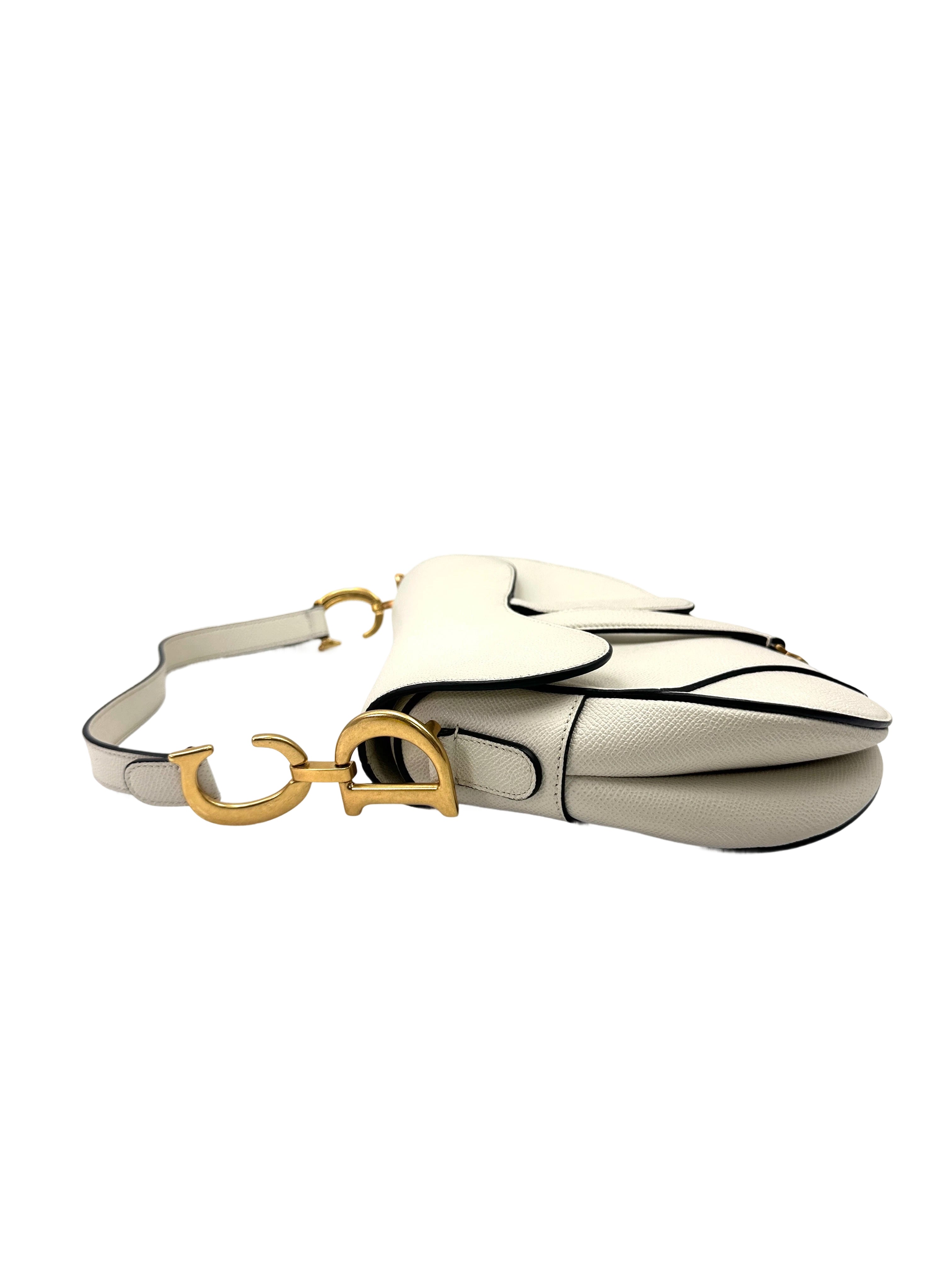 Christian Dior White Leather Medium Size Saddle Bag DR748