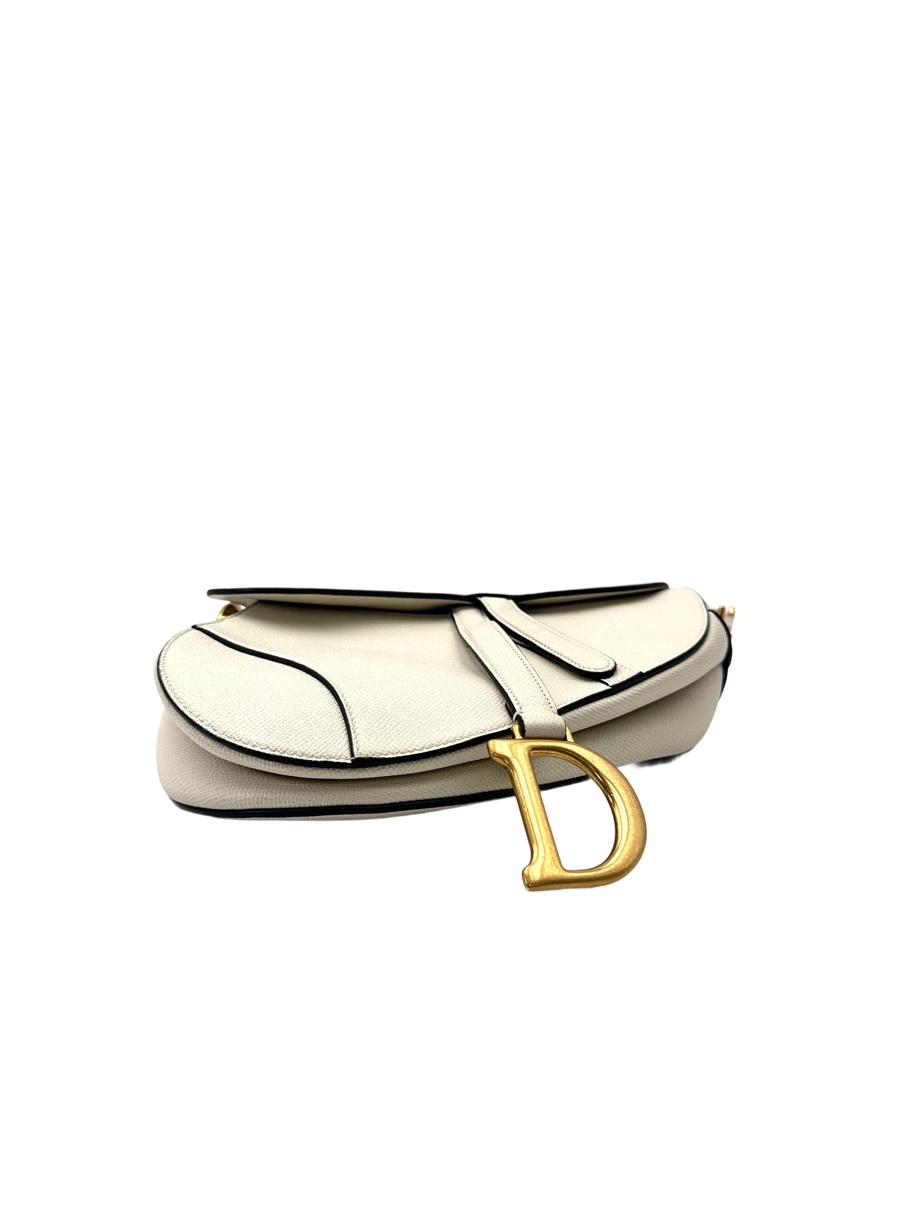 Christian Dior White Leather Medium Size Saddle Bag DR748