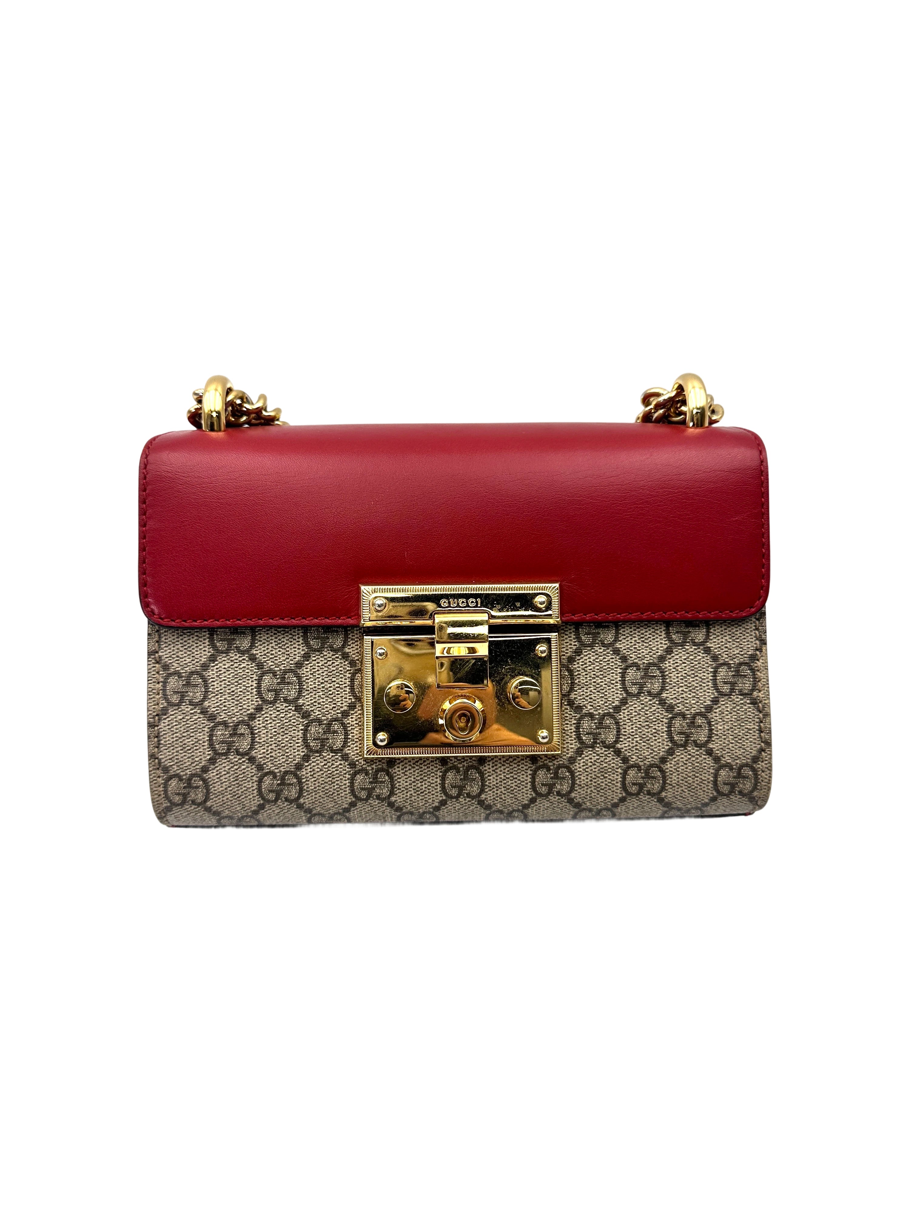 Gucci Padlock GG Canvas & Red Leather Handle Shoulder Bag GG1109