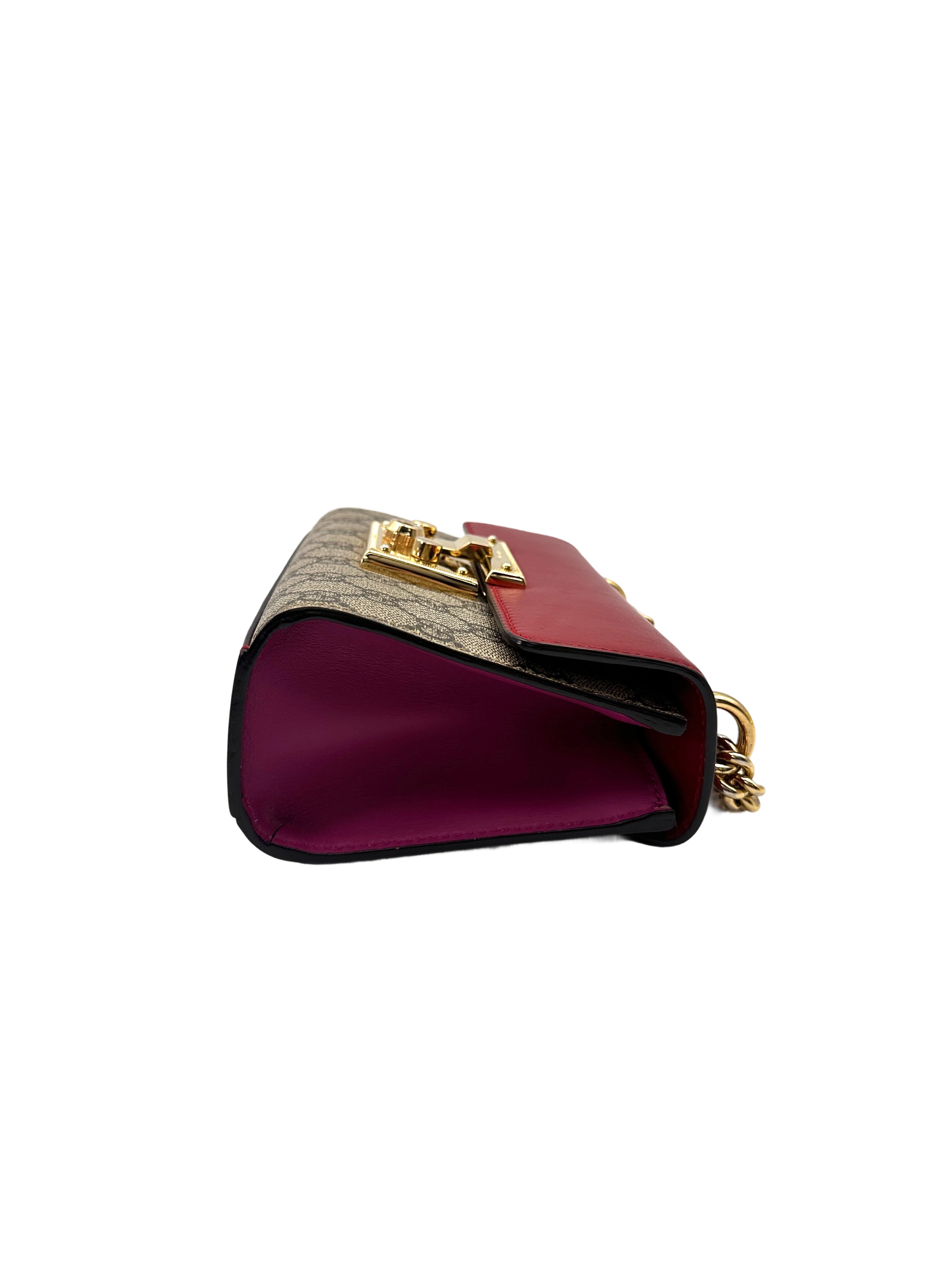Gucci Padlock GG Canvas & Red Leather Handle Shoulder Bag GG1109
