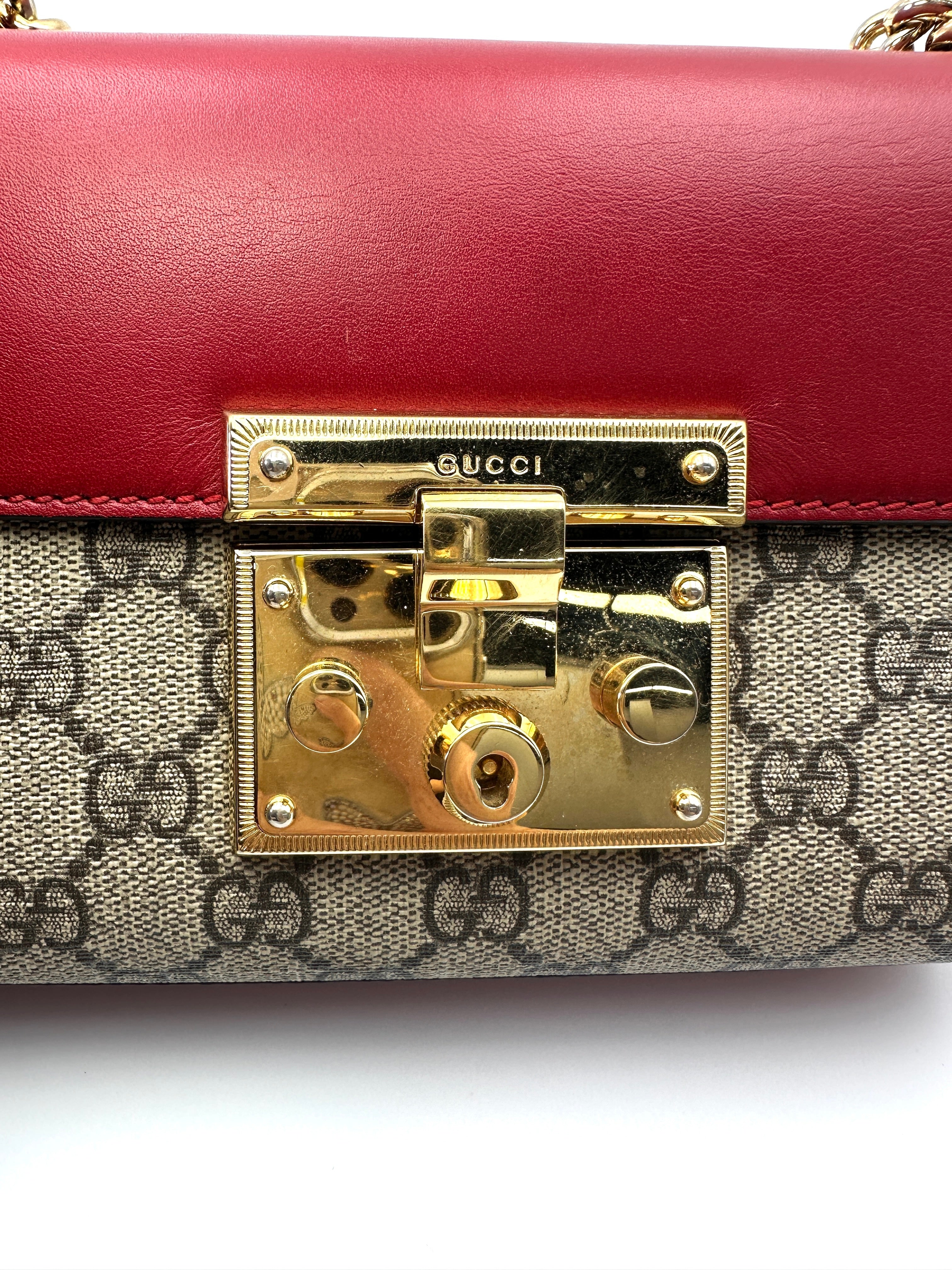 Gucci Padlock GG Canvas & Red Leather Handle Shoulder Bag GG1109