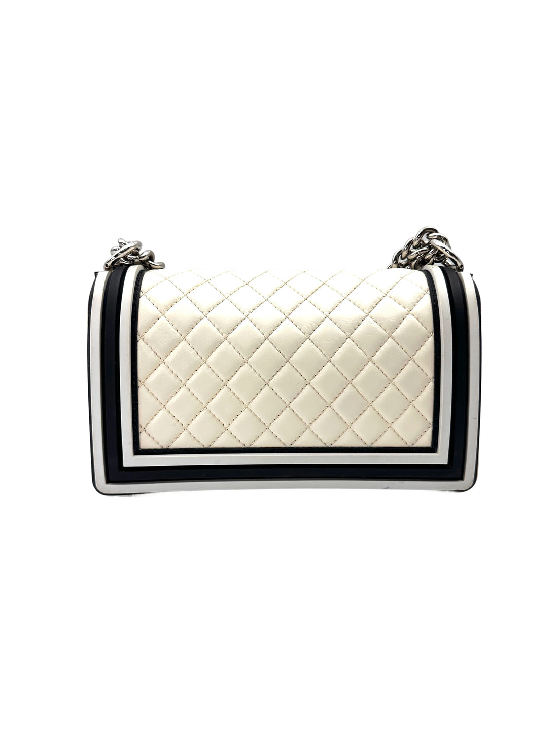 Chanel LeBoy Black/White Quilted Leather Flap Bag With Silver Buckle(24***79)CC2022