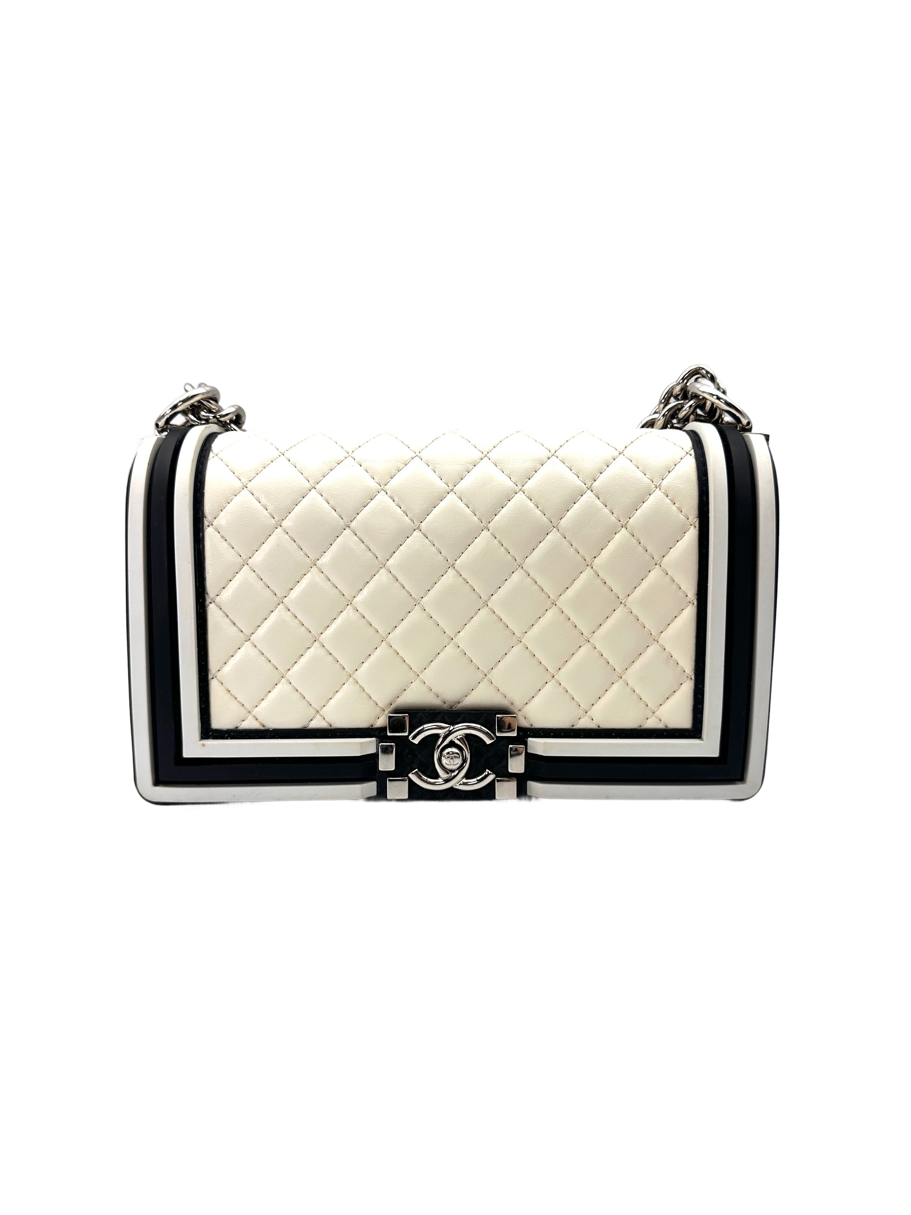Chanel LeBoy Black/White Quilted Leather Flap Bag With Silver Buckle(24***79)CC2022