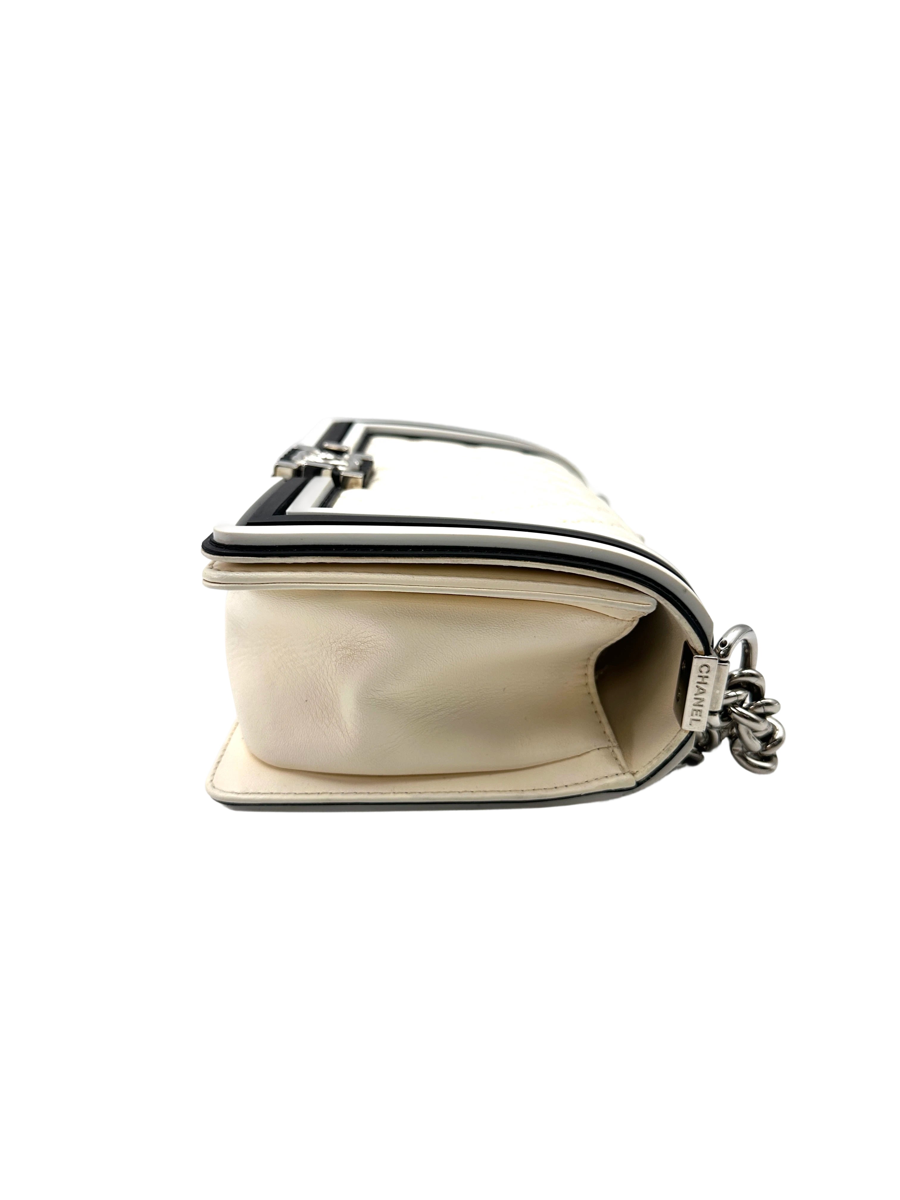 Chanel LeBoy Black/White Quilted Leather Flap Bag With Silver Buckle(24***79)CC2022