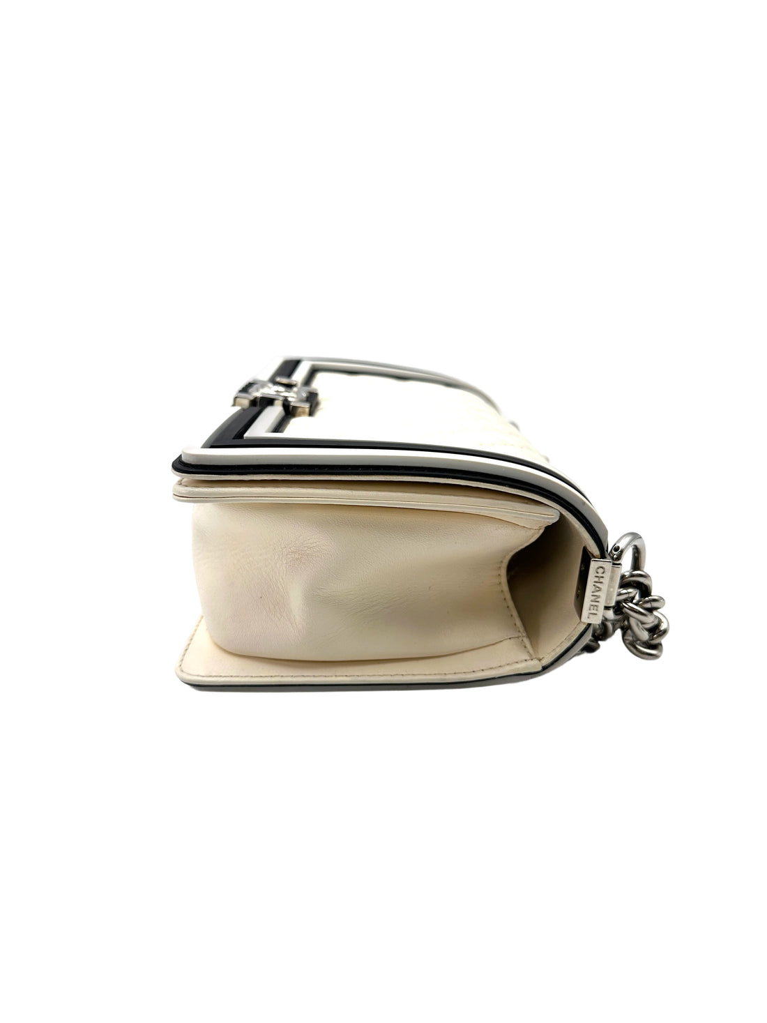Chanel LeBoy Black/White Quilted Leather Flap Bag With Silver Buckle(24***79)CC2022