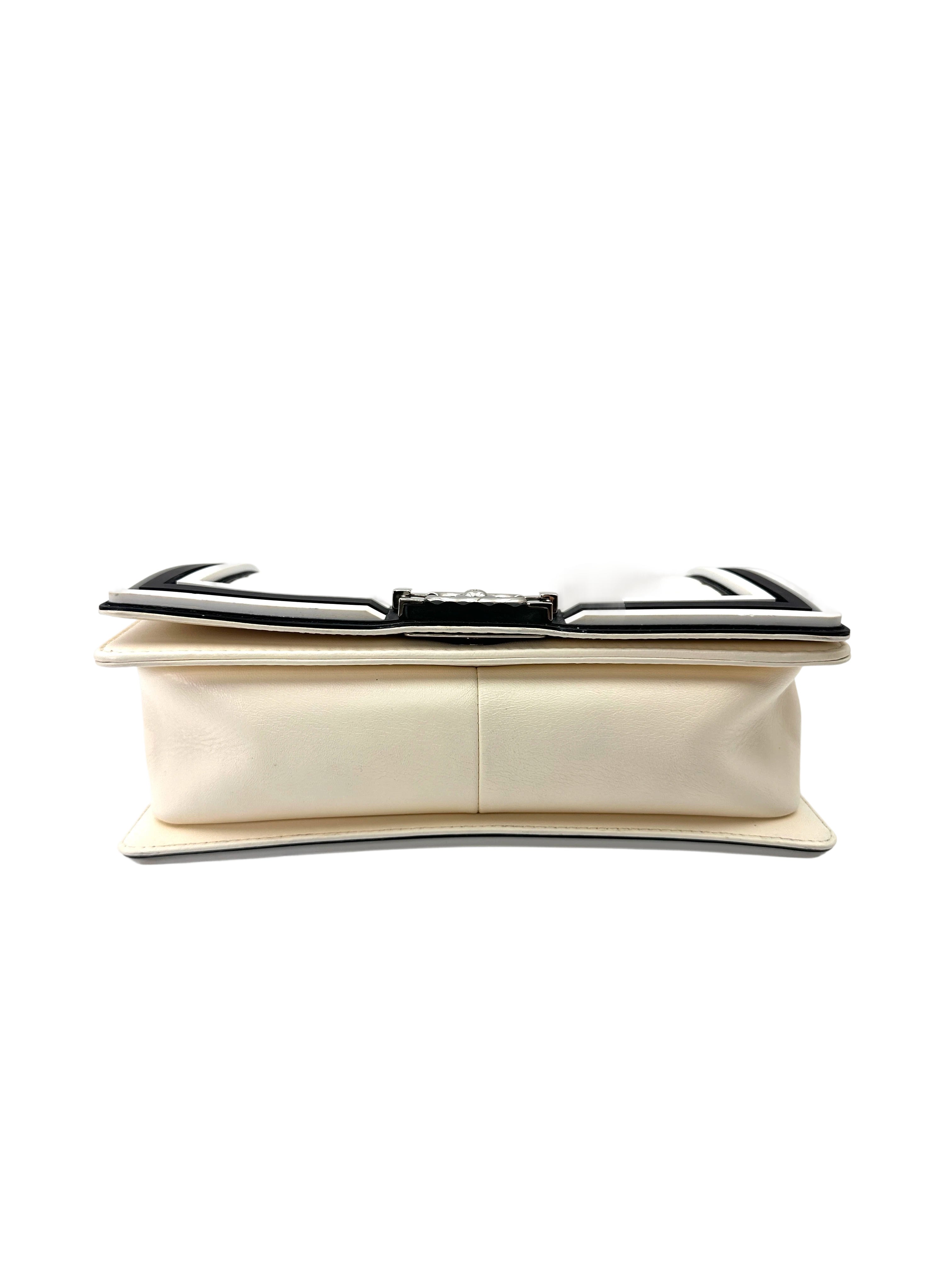 Chanel LeBoy Black/White Quilted Leather Flap Bag With Silver Buckle(24***79)CC2022