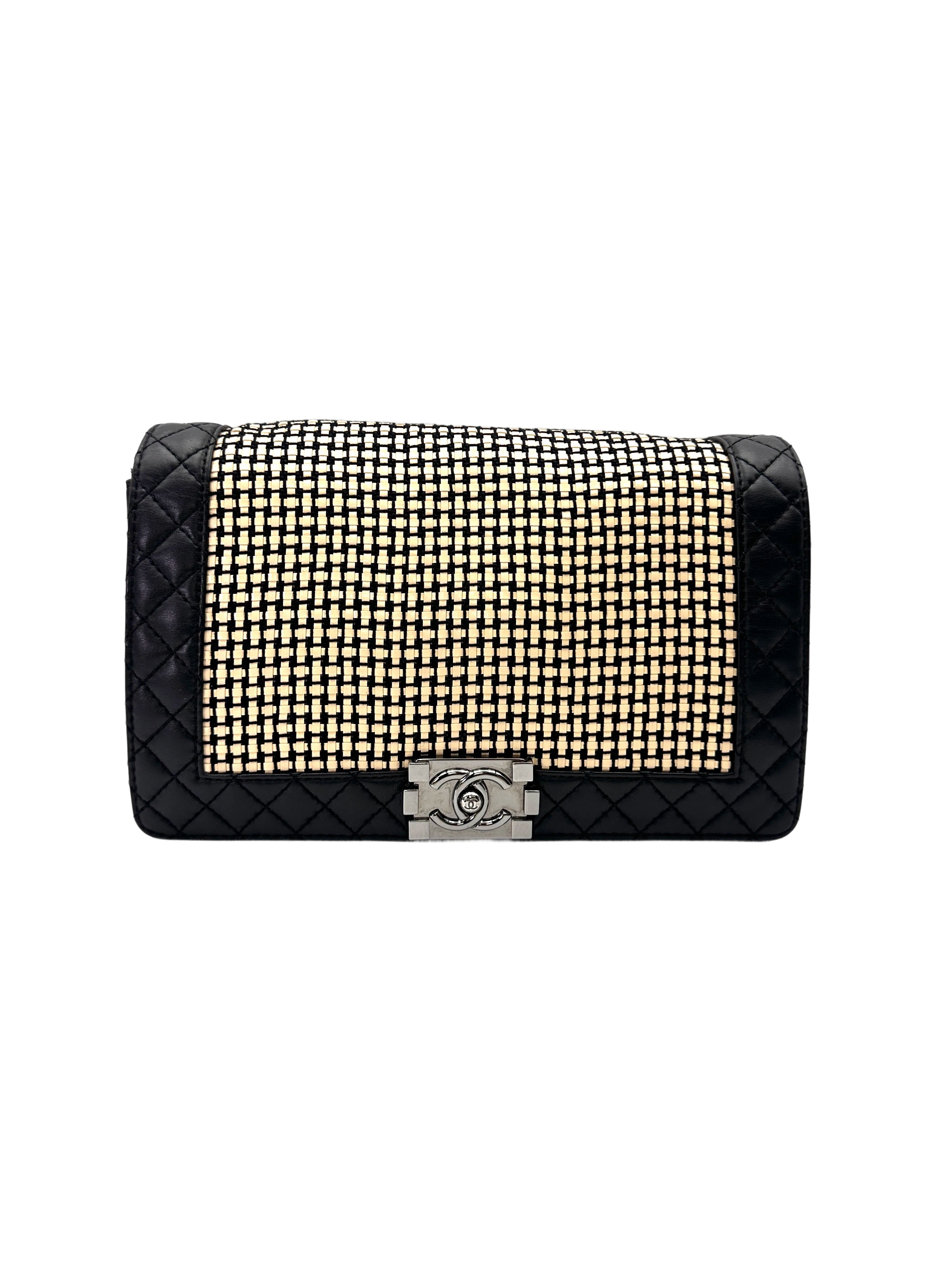Chanel LeBoy Black Woven Leather Flap Bag With Silver Buckle(19***53)CC2018