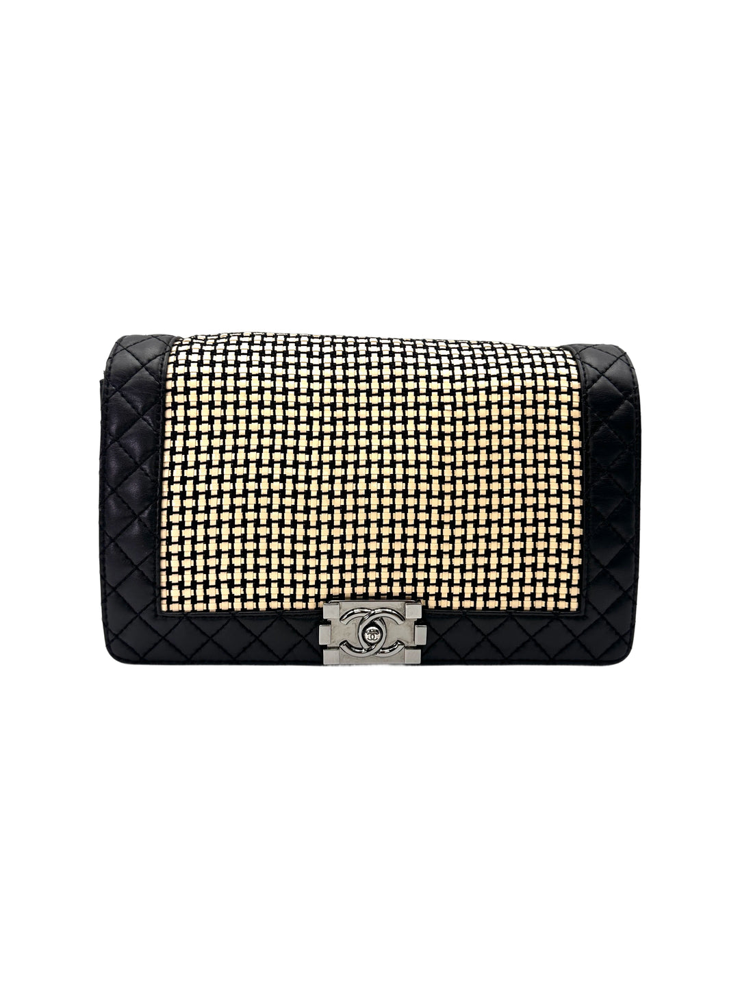 Chanel LeBoy Black Woven Leather Flap Bag With Silver Buckle(19***53)CC2018
