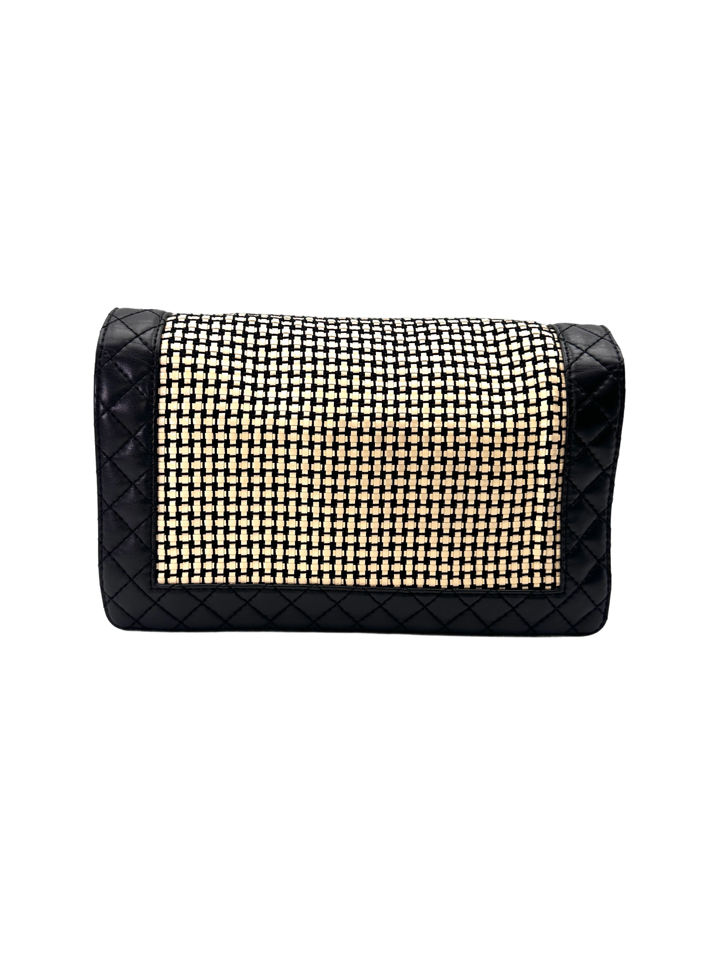 Chanel LeBoy Black Woven Leather Flap Bag With Silver Buckle(19***53)CC2018