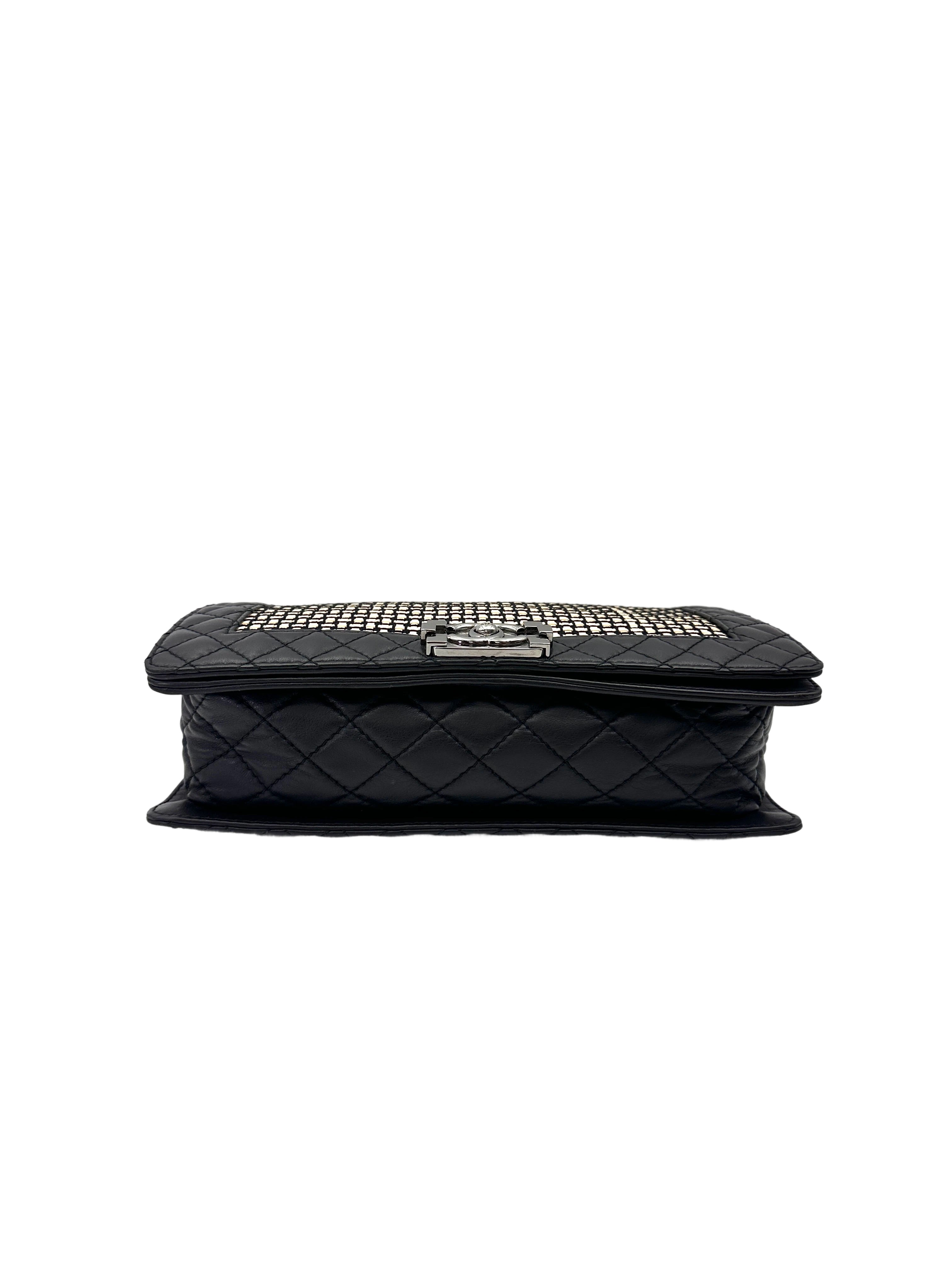 Chanel LeBoy Black Woven Leather Flap Bag With Silver Buckle(19***53)CC2018