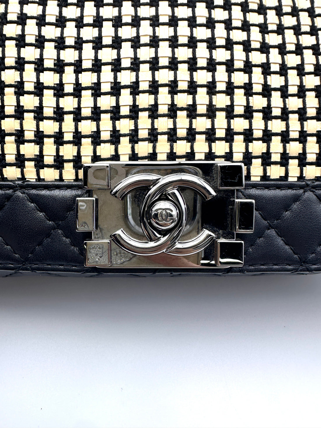 Chanel LeBoy Black Woven Leather Flap Bag With Silver Buckle(19***53)CC2018