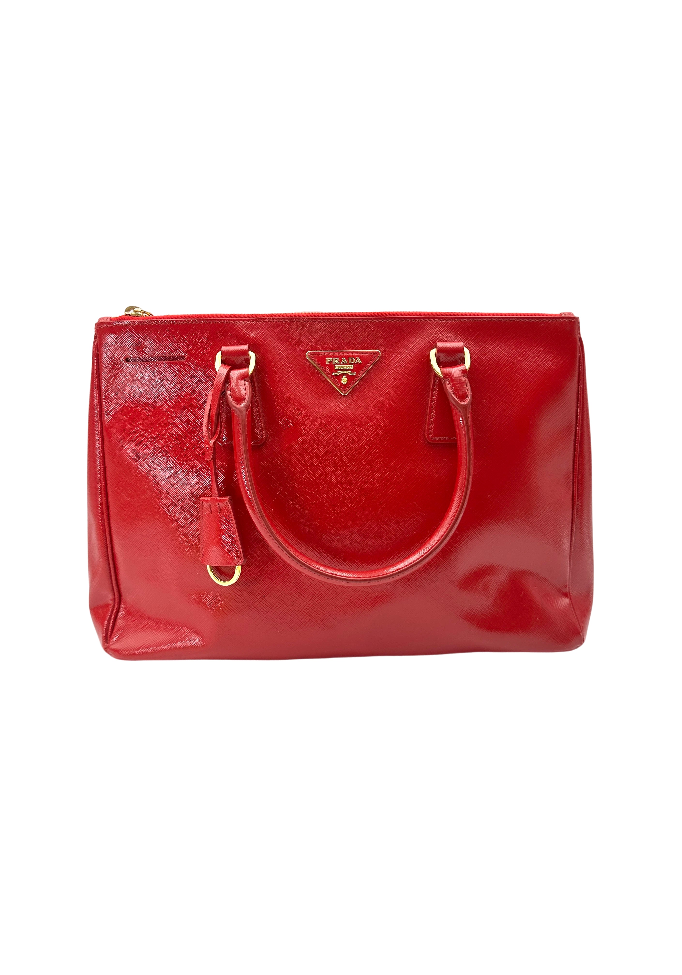 Prada Galleria Red Saffiano Leather Medium Size Handle Bag PR384