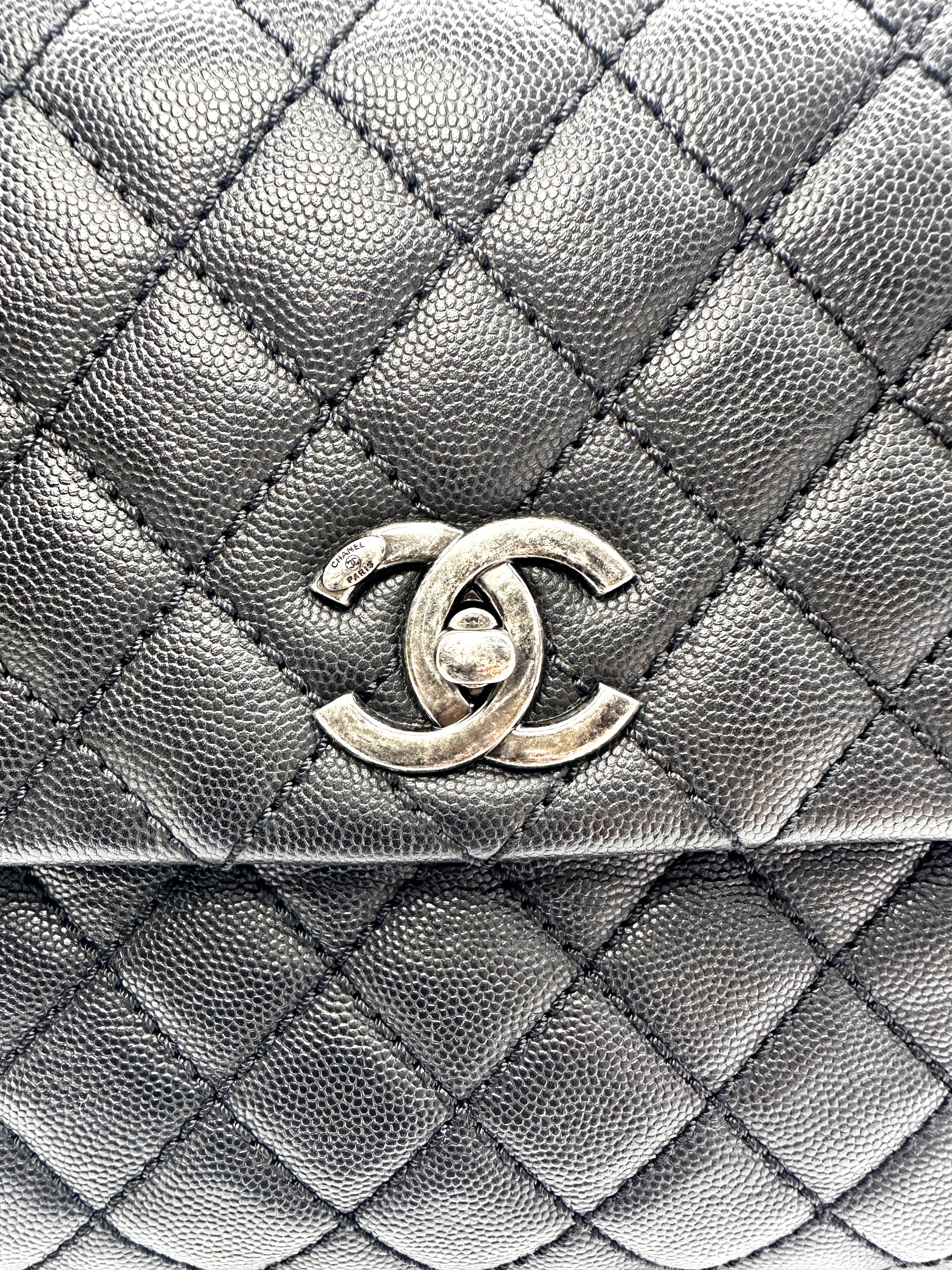 Chanel CoCo Handle Black Quilted Calfskin Large Size Shoulder Bag(22***05)CC2024