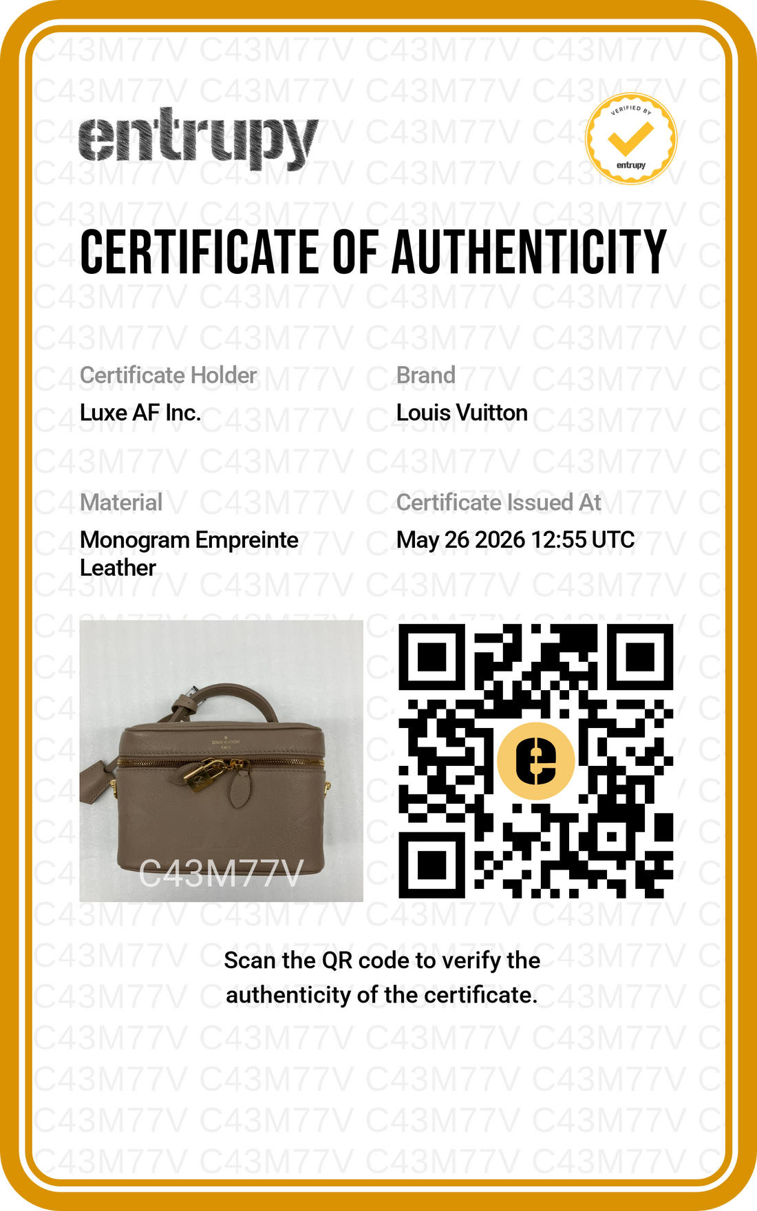 Louis Vuitton Vanity PM Beige Monogram Empreinte Leather Handle Bag LV2845