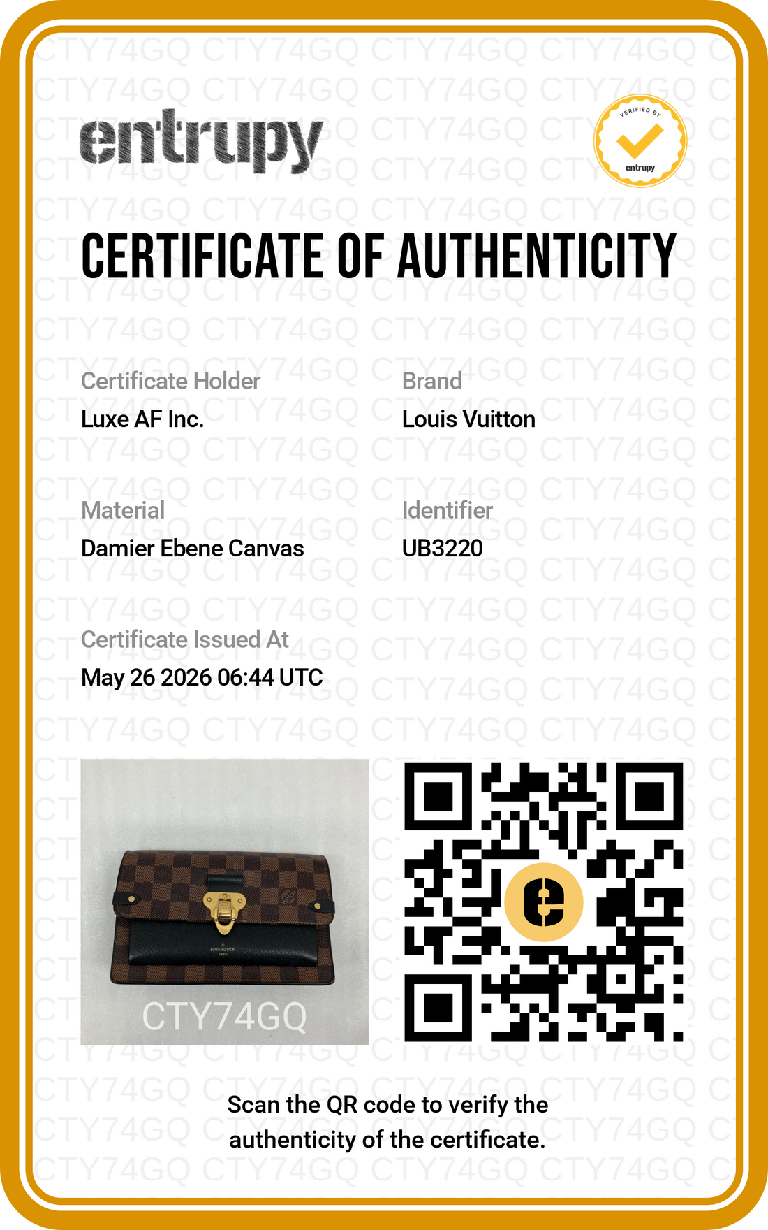 Louis Vuitton Vavin Damier Ebene Canvas Wallet On Chain LV2836