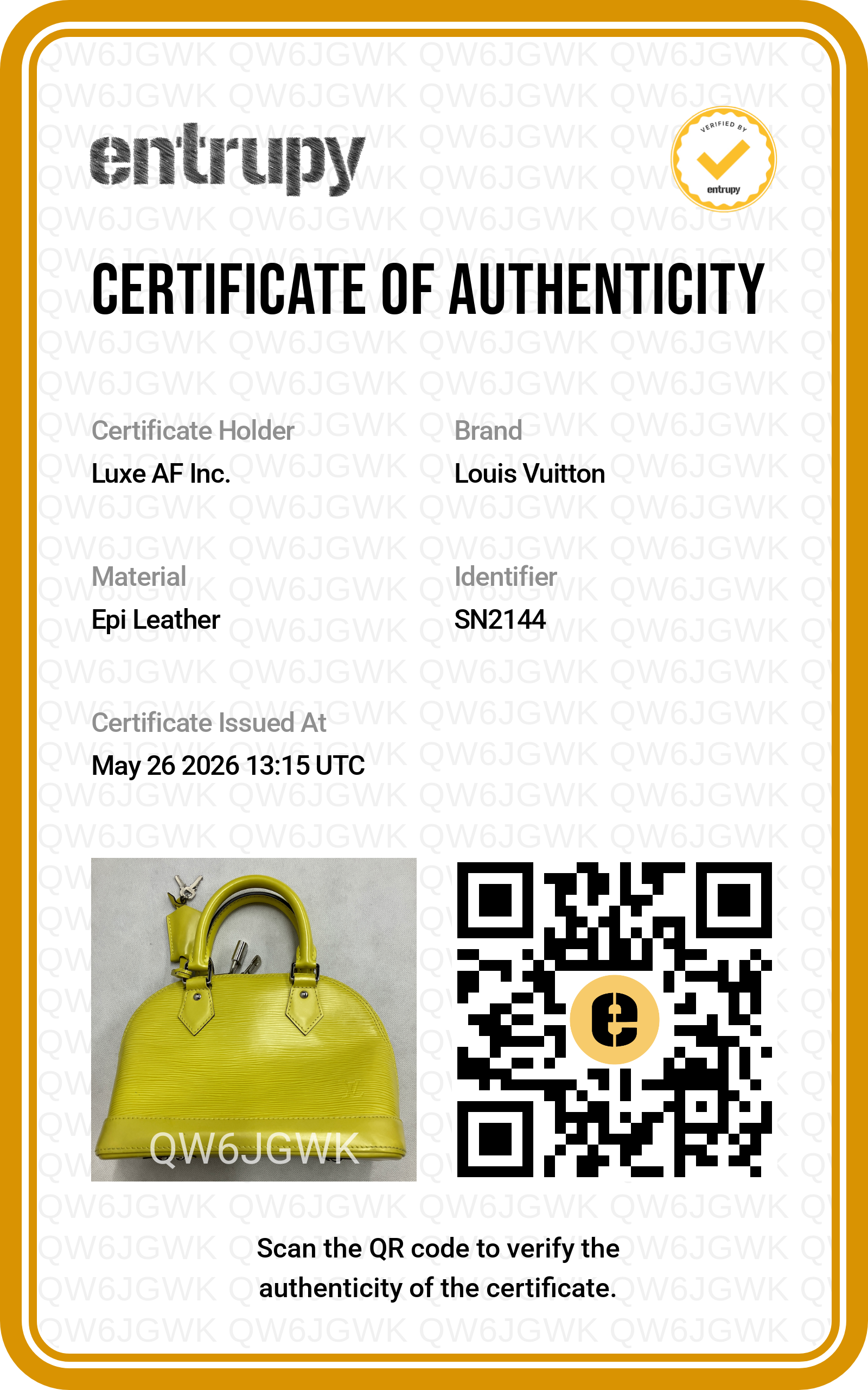 Louis Vuitton Alma BB Yellow Epi Leather Handle Bag LV2840