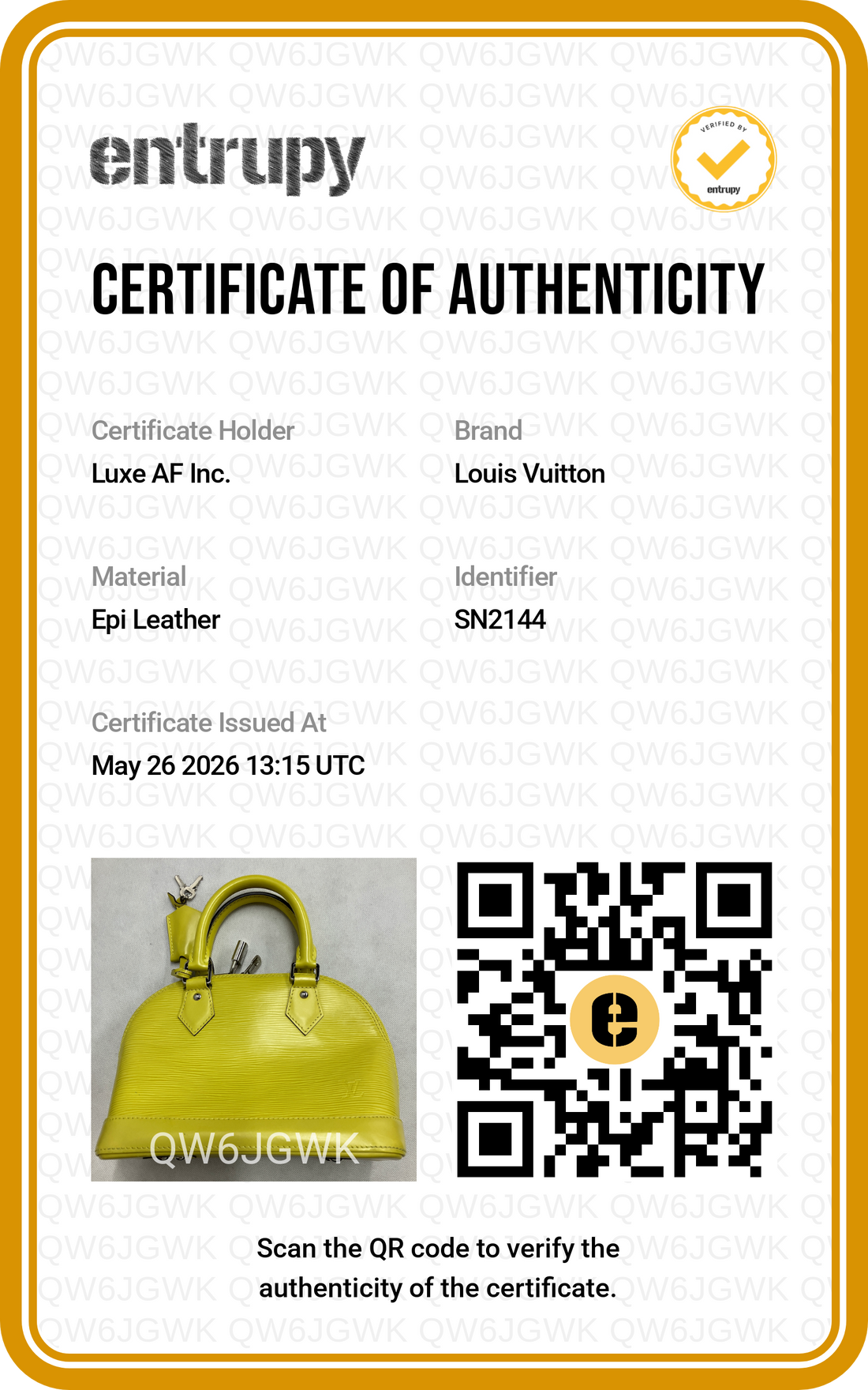Louis Vuitton Alma BB Yellow Epi Leather Handle Bag LV2840