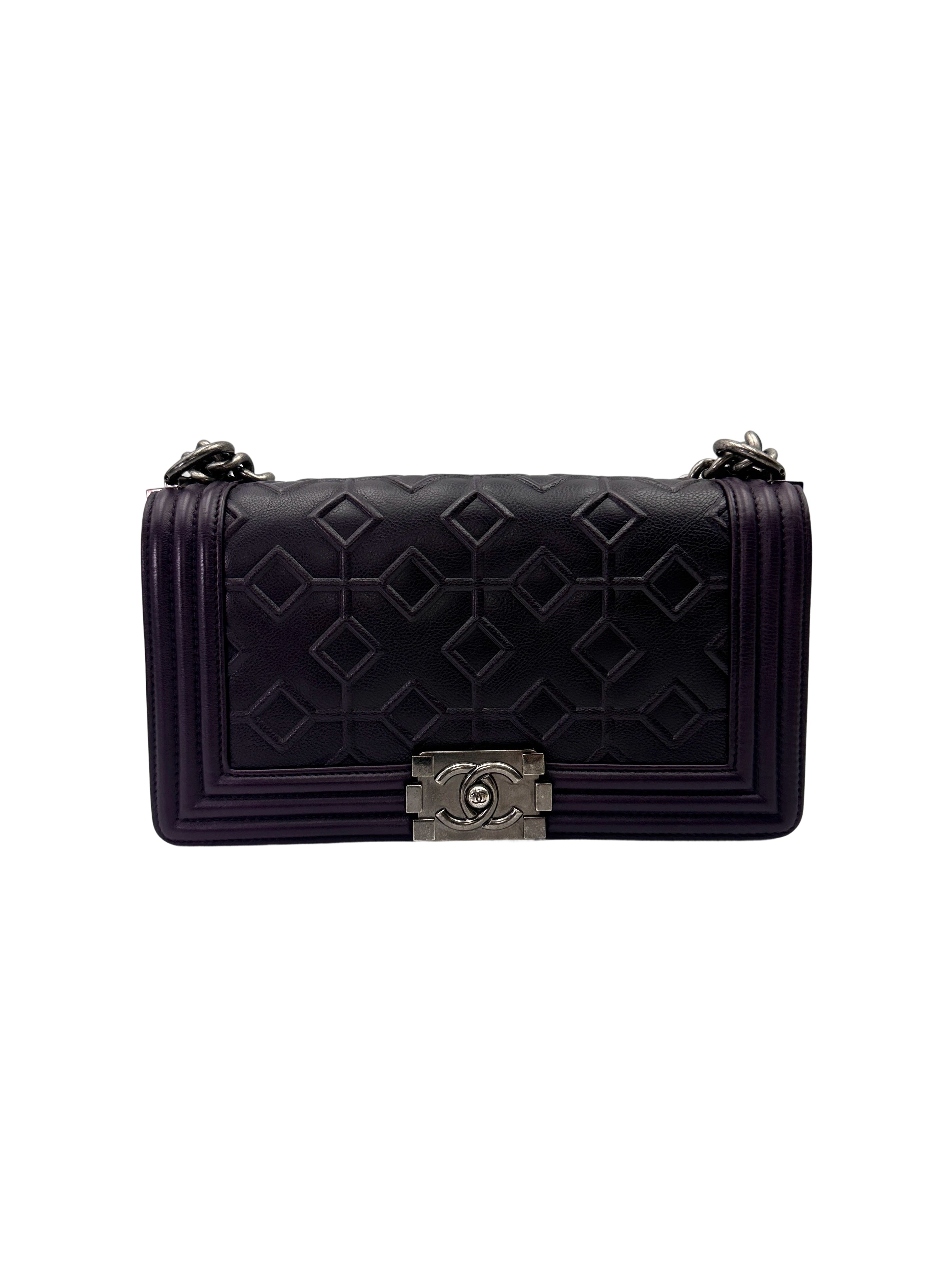 Chanel LeBoy Purple Quilted Leather Medium Size Flap Bag With Silver Buckle(17***21) CC2027