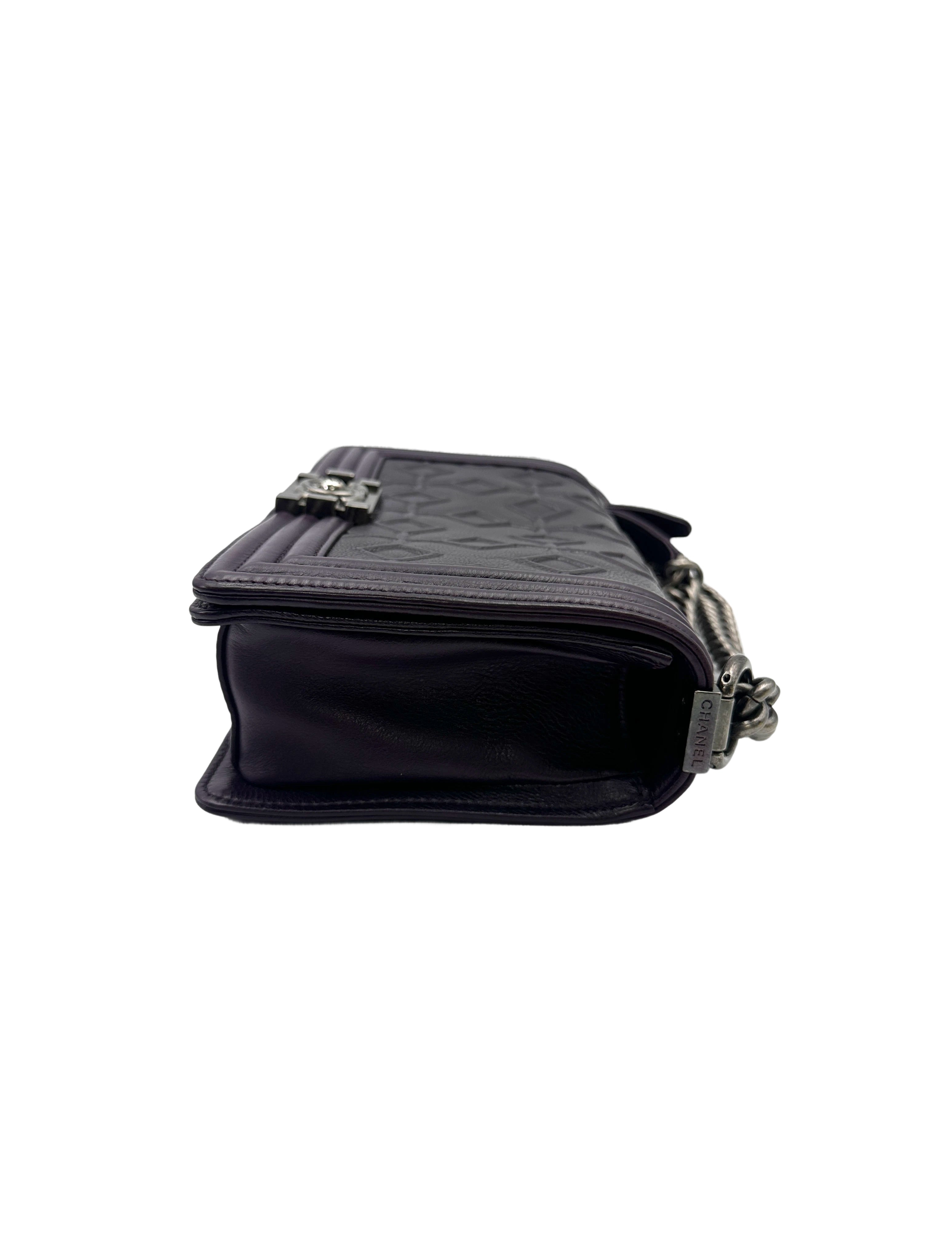 Chanel LeBoy Purple Quilted Leather Medium Size Flap Bag With Silver Buckle(17***21) CC2027