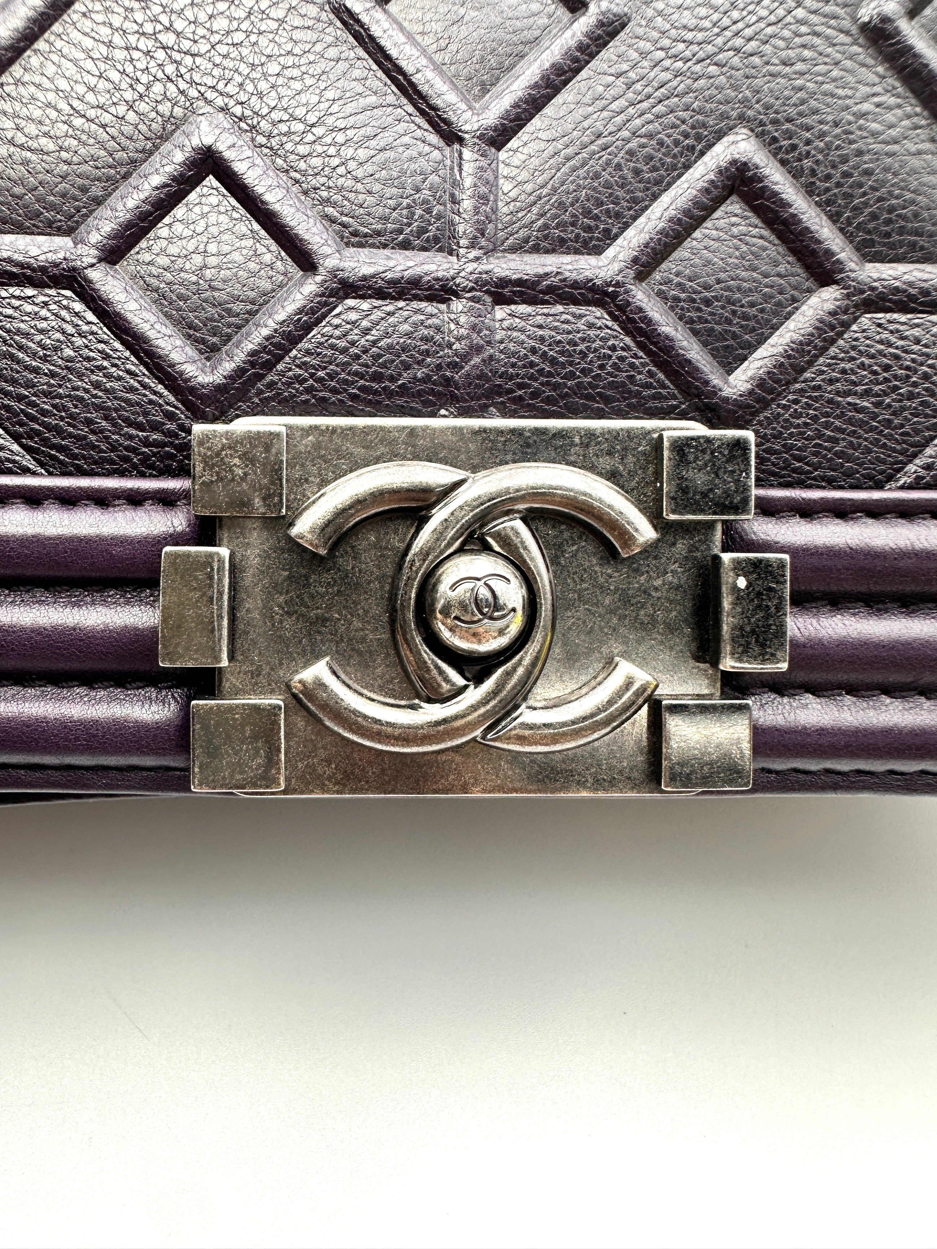 Chanel LeBoy Purple Quilted Leather Medium Size Flap Bag With Silver Buckle(17***21) CC2027