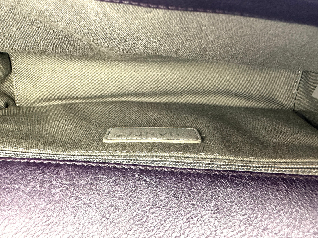 Chanel LeBoy Purple Quilted Leather Medium Size Flap Bag With Silver Buckle(17***21) CC2027