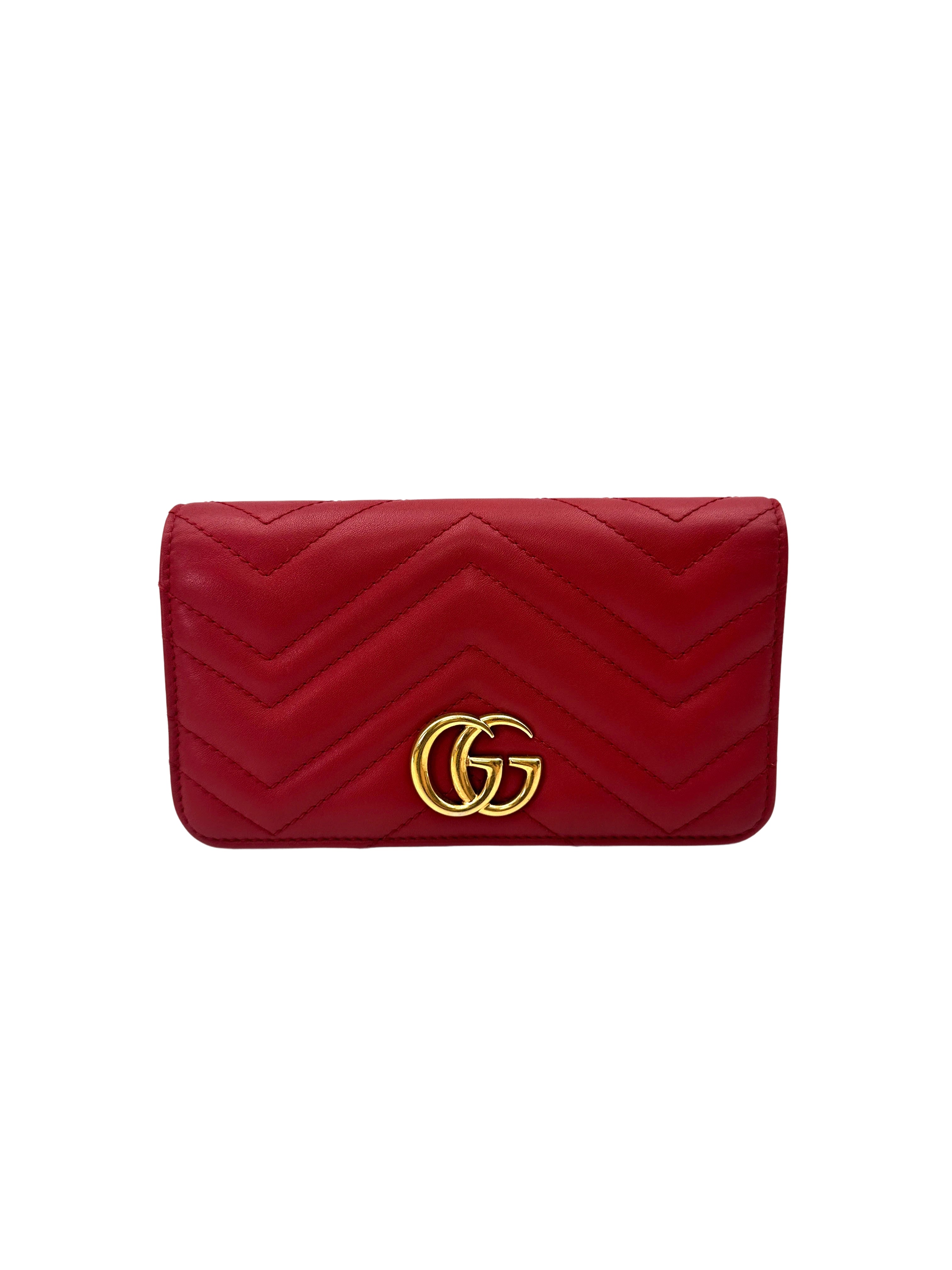 Gucci GG Marmont Red Leather Wallet On Chain GG1107