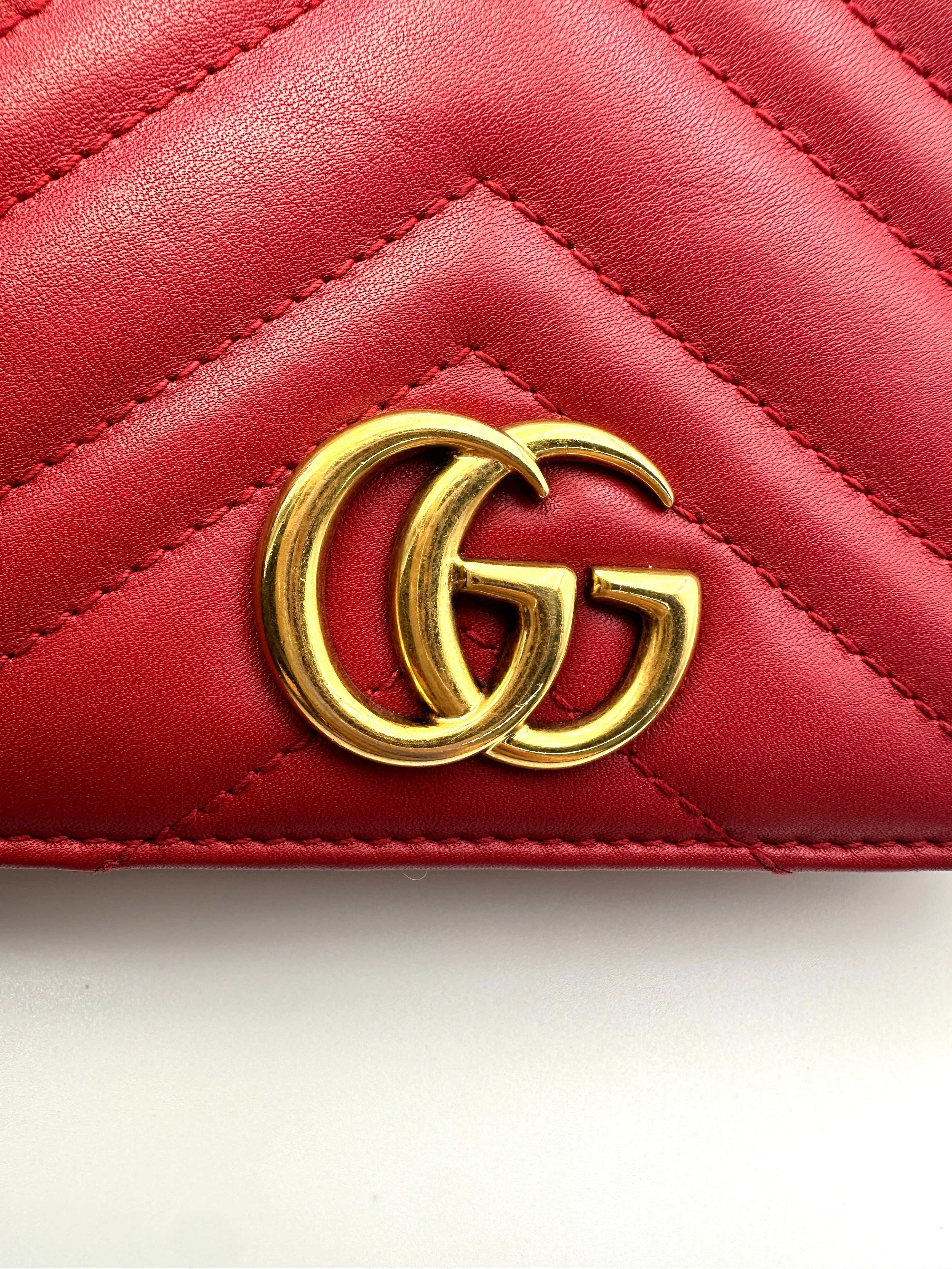 Gucci GG Marmont Red Leather Wallet On Chain GG1107