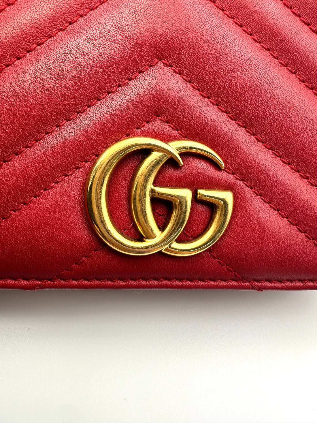 Gucci GG Marmont Red Leather Wallet On Chain GG1107