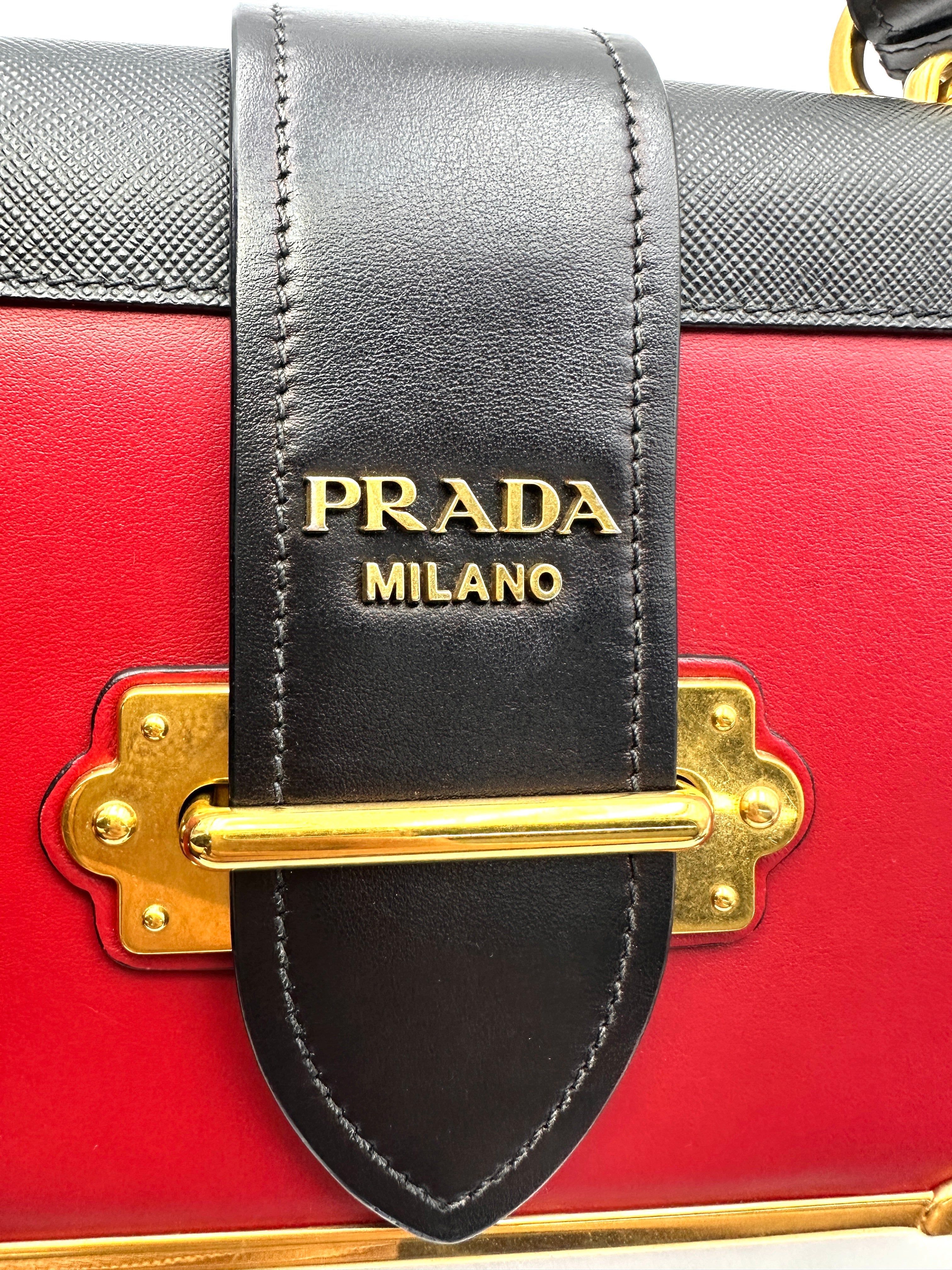Prada Cahier Black/Red Leather Shoulder Bag PR388
