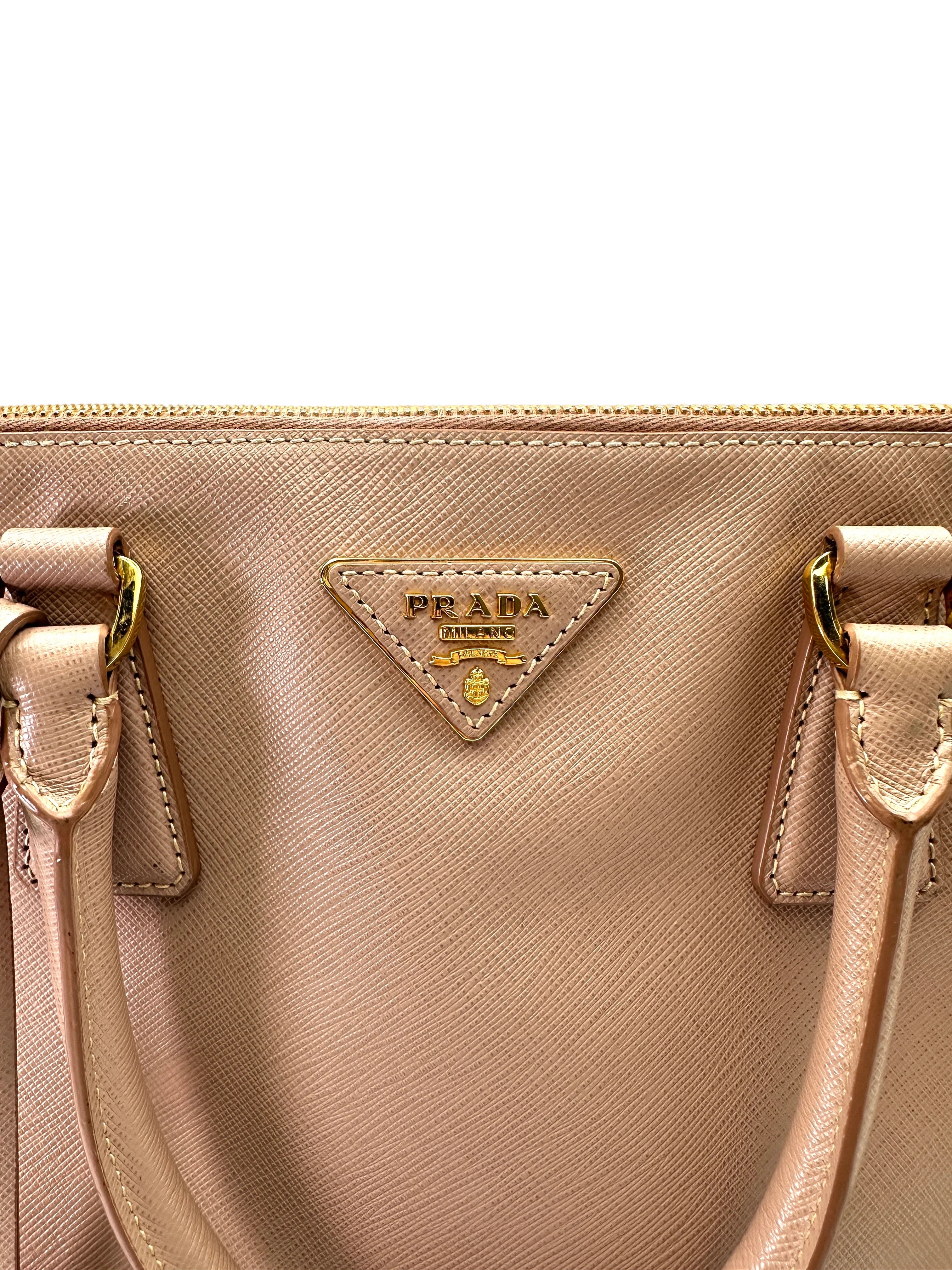 Prada Galleria Pink Saffiano Leather Handle Bag PR387
