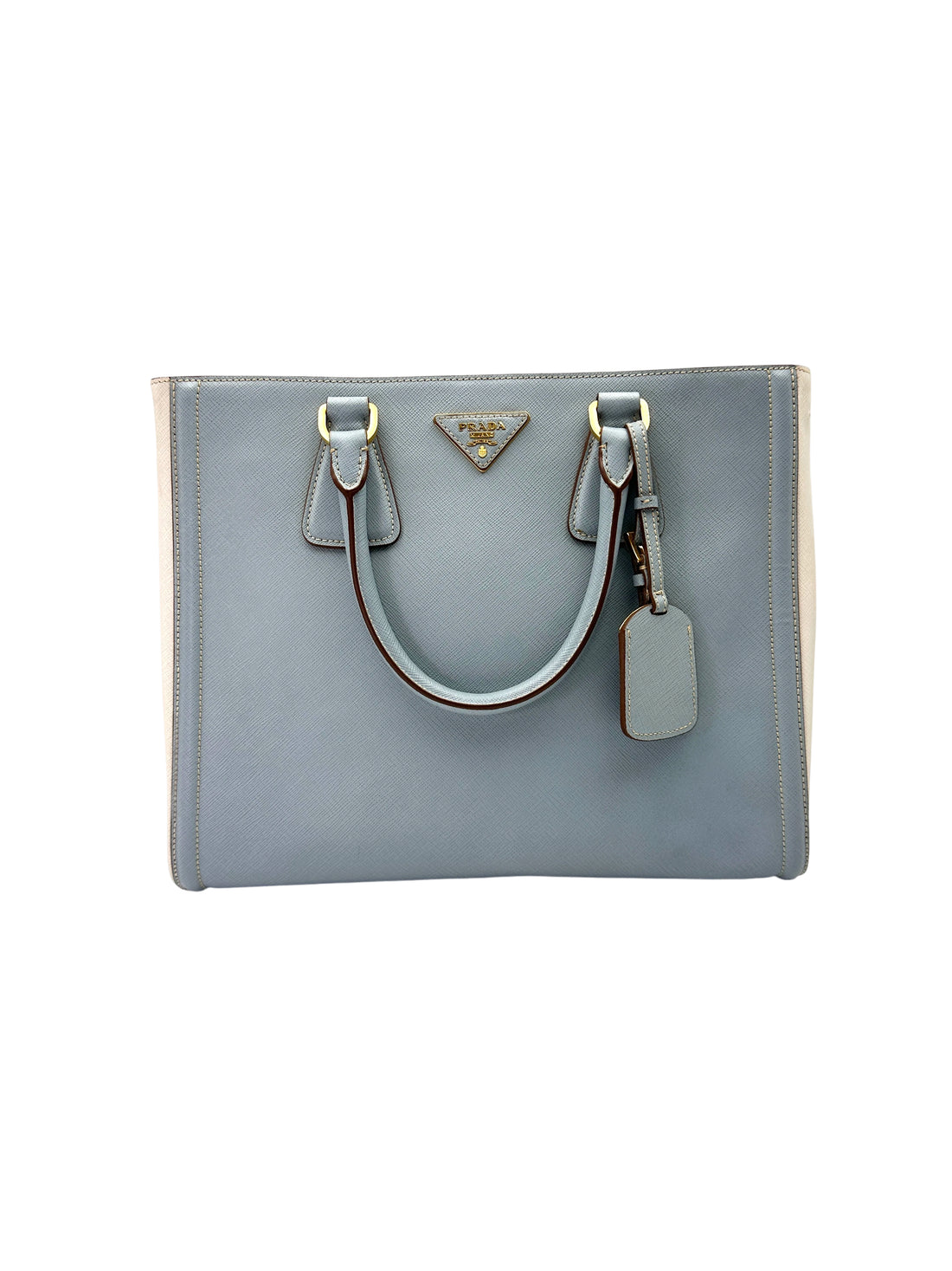 Prada Galleria Blue/White Saffiano Leather Medium Size Handle Bag PR386