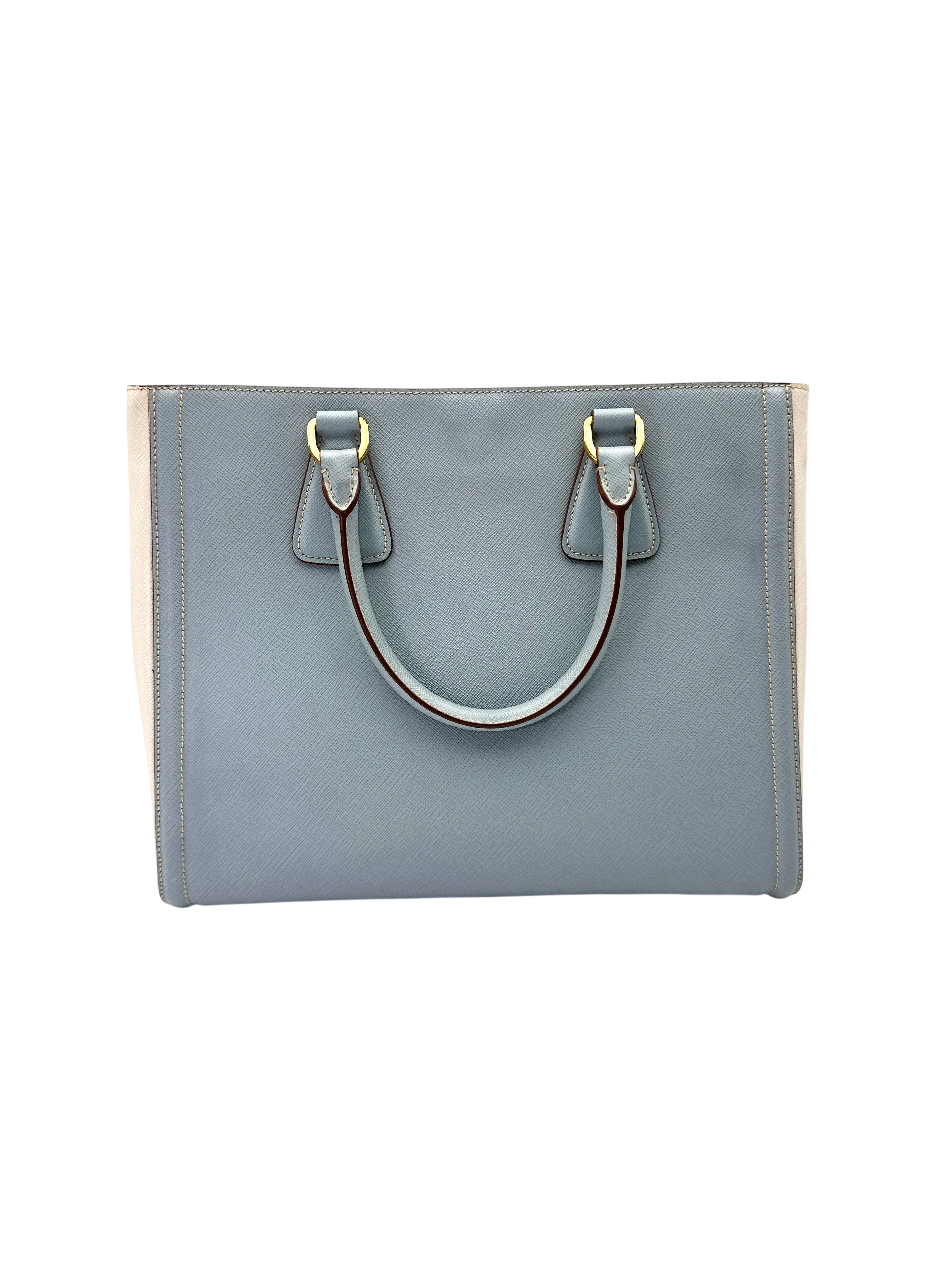 Prada Galleria Blue/White Saffiano Leather Medium Size Handle Bag PR386