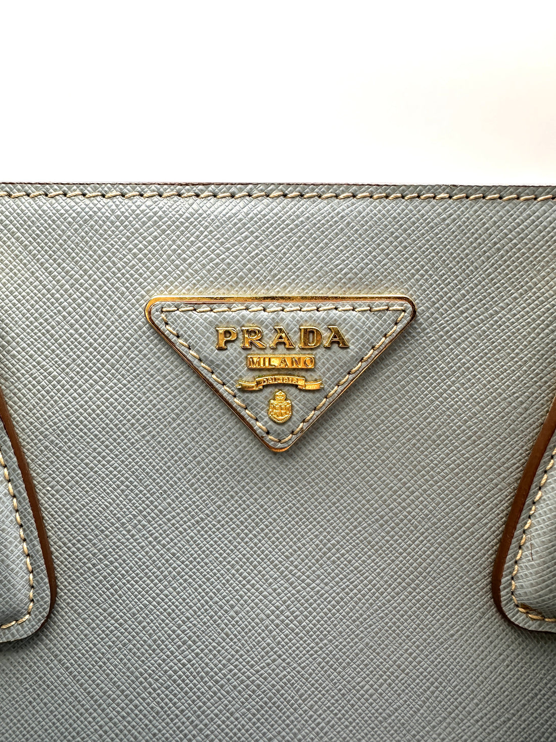 Prada Galleria Blue/White Saffiano Leather Medium Size Handle Bag PR386
