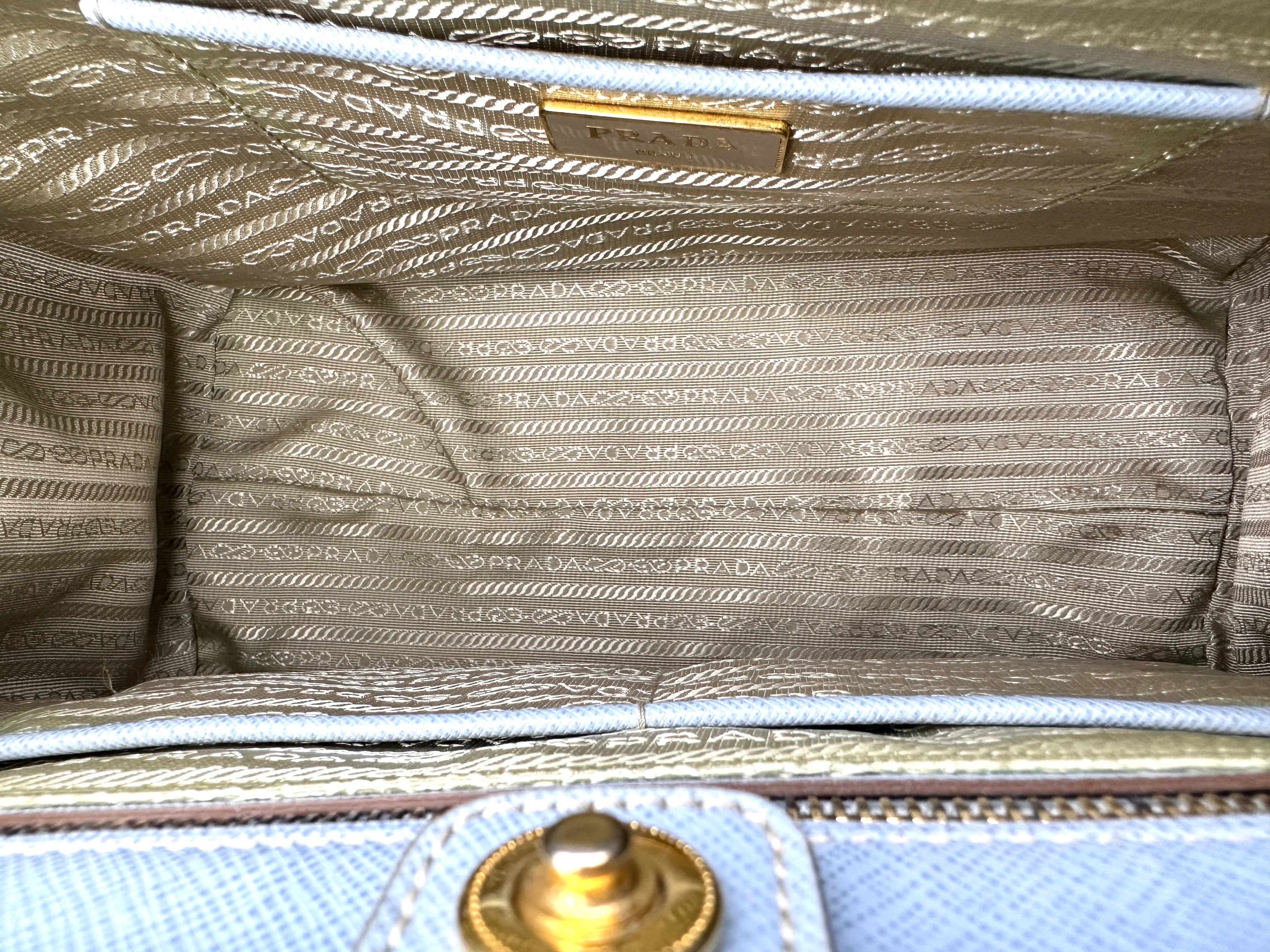 Prada Galleria Blue/White Saffiano Leather Medium Size Handle Bag PR386