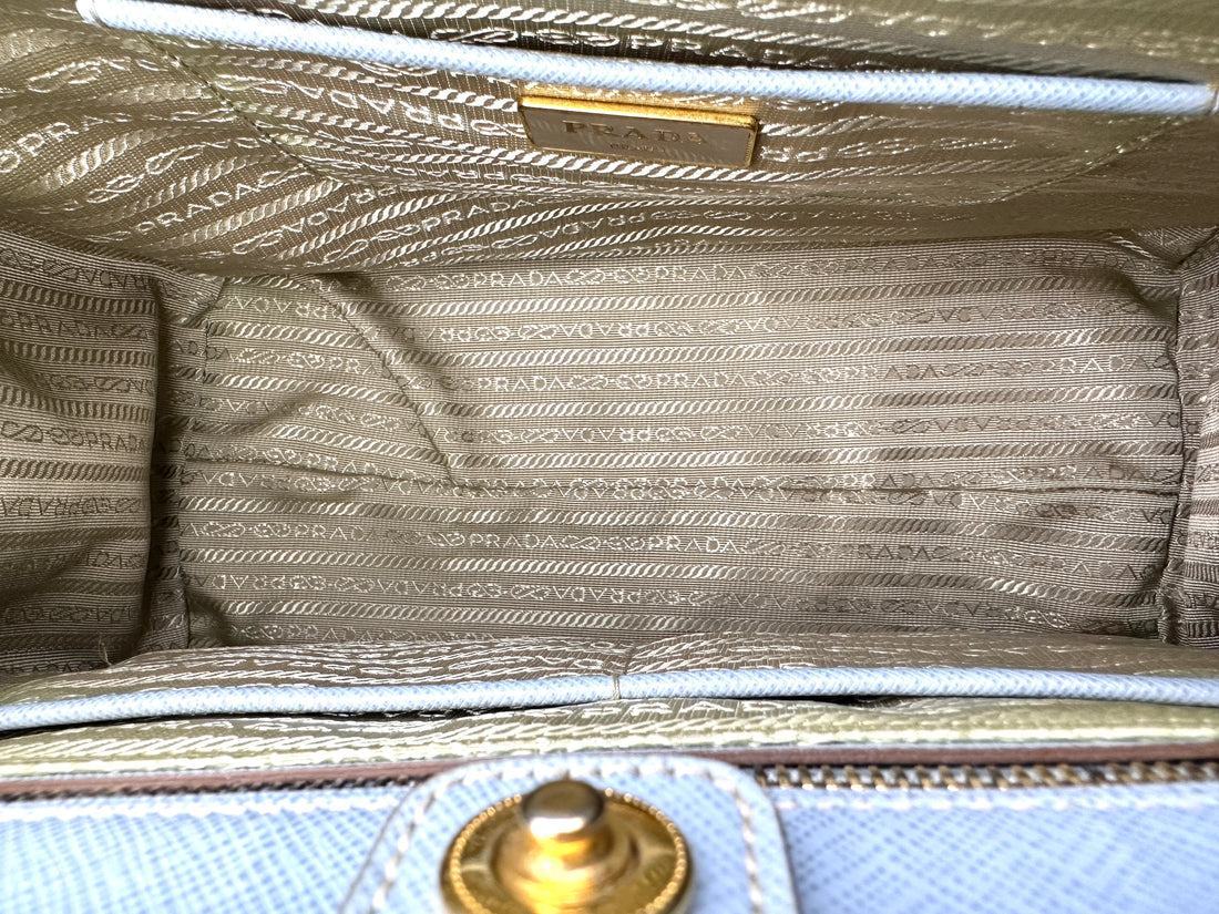 Prada Galleria Blue/White Saffiano Leather Medium Size Handle Bag PR386
