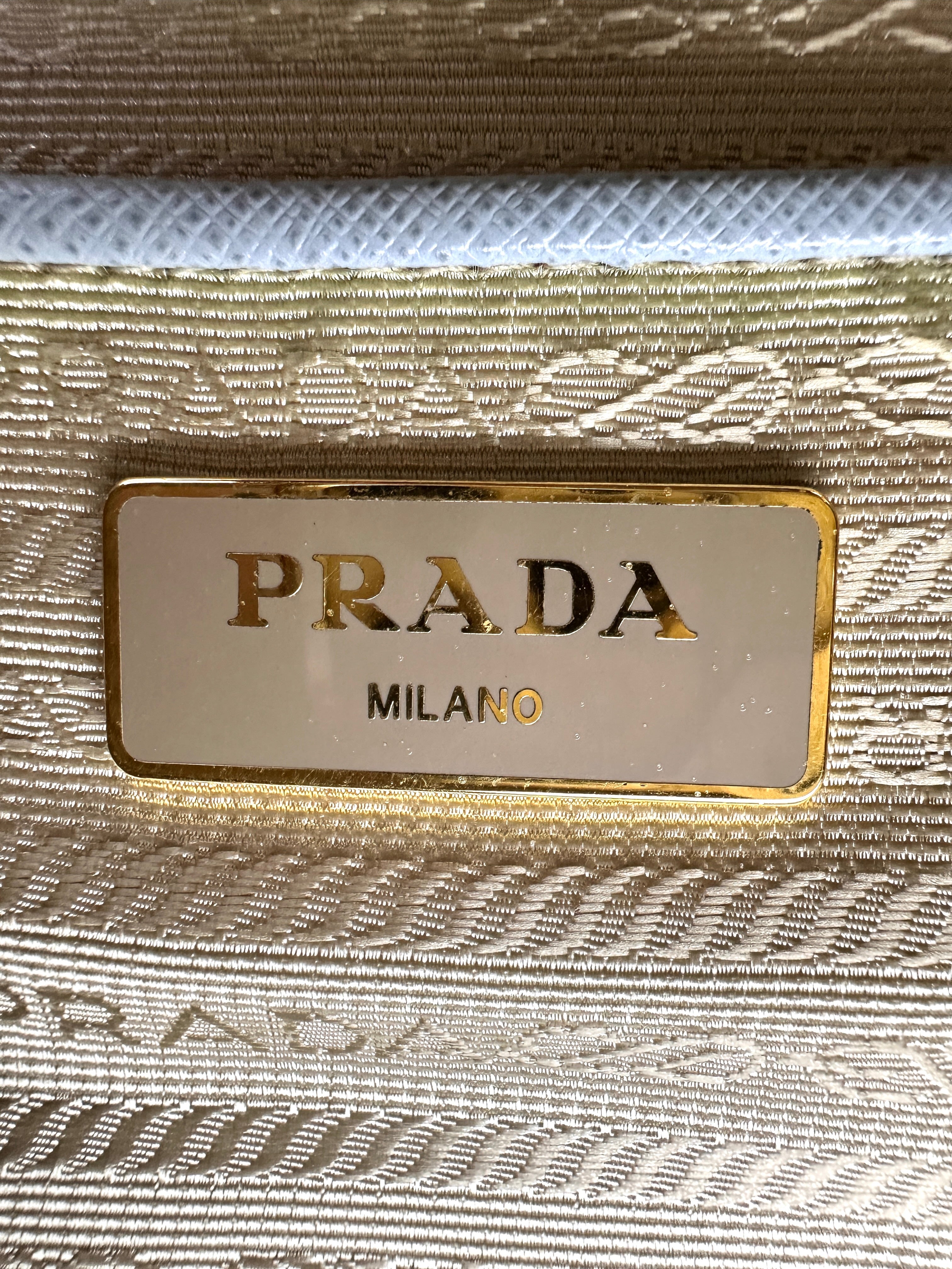 Prada Galleria Blue/White Saffiano Leather Medium Size Handle Bag PR386