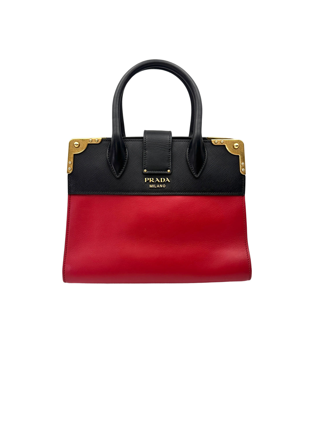 Prada Esplanade Black/Red Saffiano Leather Small Size Handle Bag PR390
