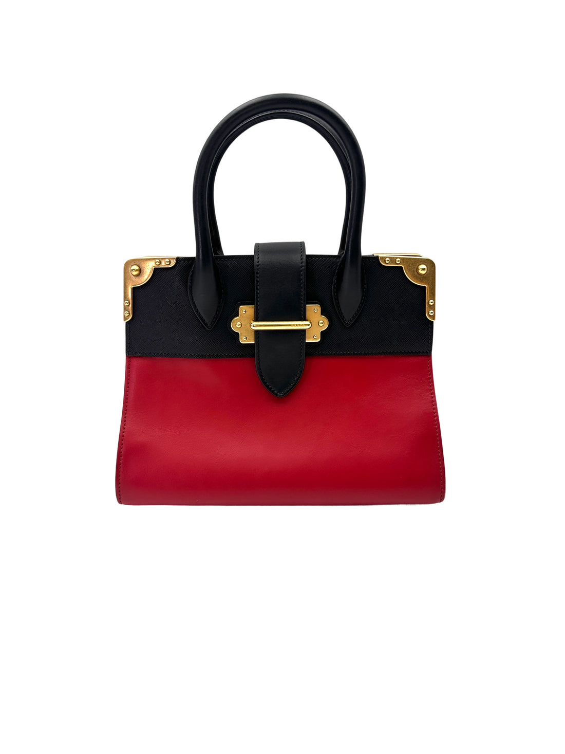 Prada Esplanade Black/Red Saffiano Leather Small Size Handle Bag PR390