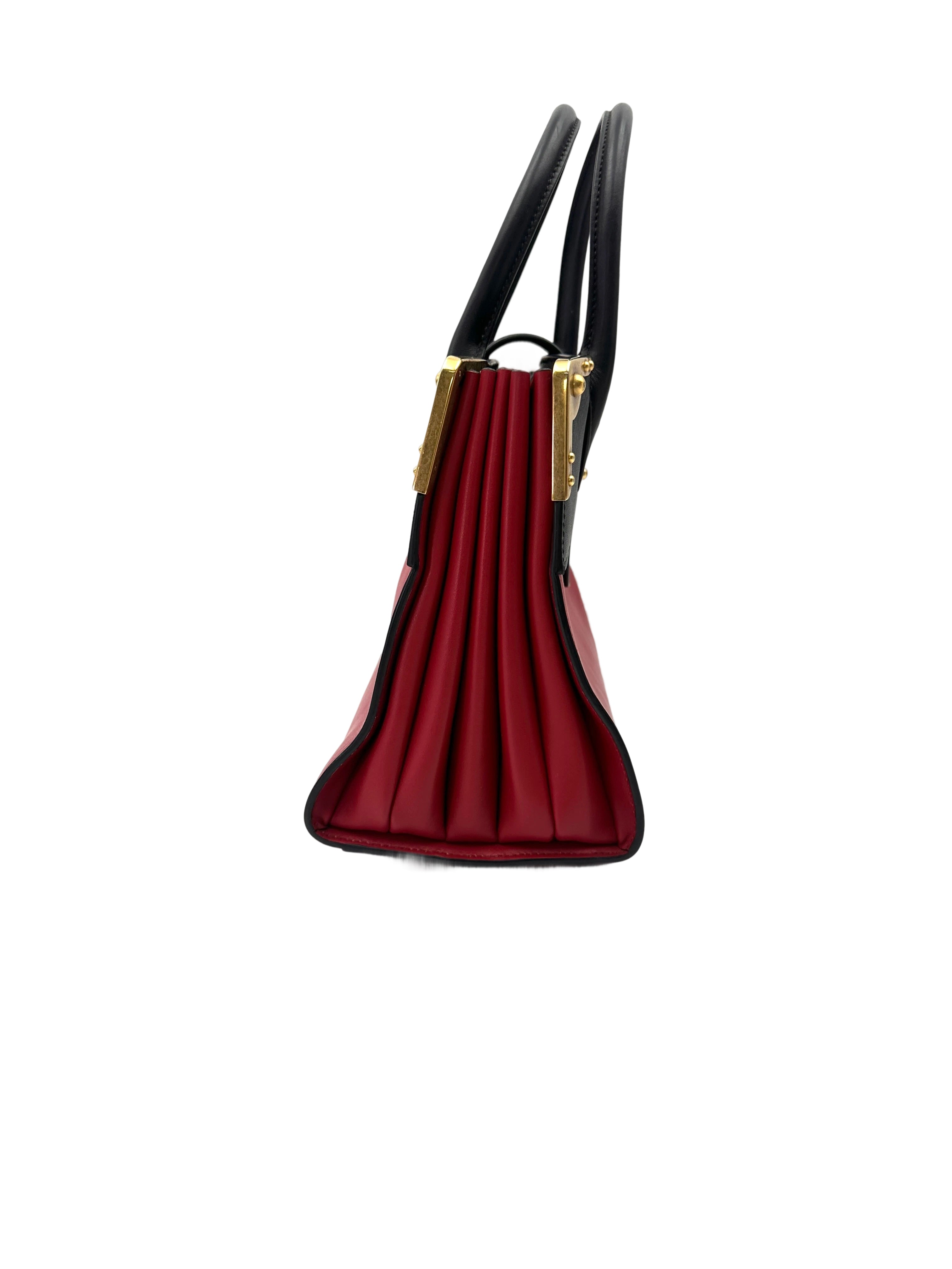 Prada Esplanade Black/Red Saffiano Leather Small Size Handle Bag PR390