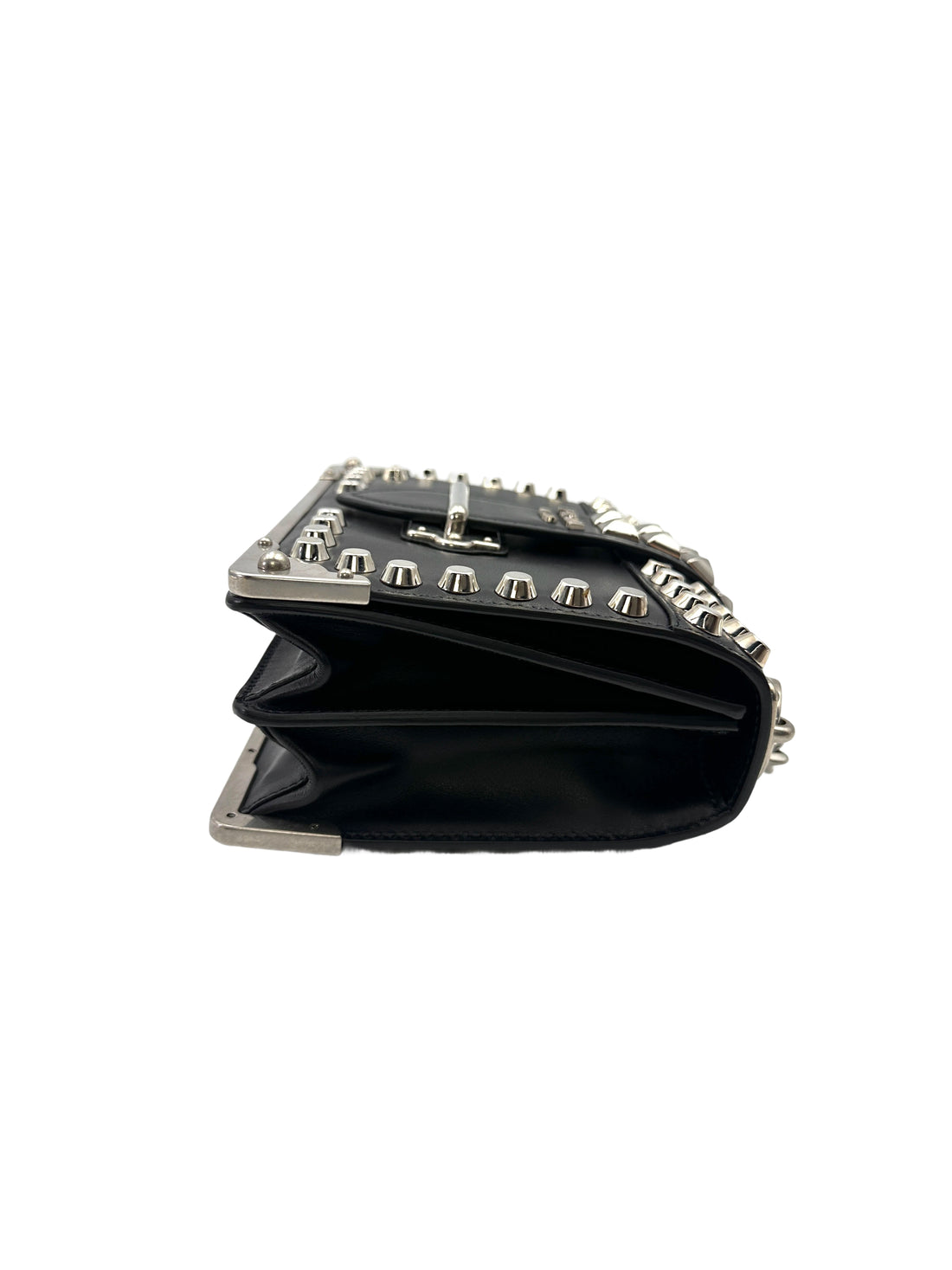 Prada Cahier Black Leather Studded Shoulder Bag PR393