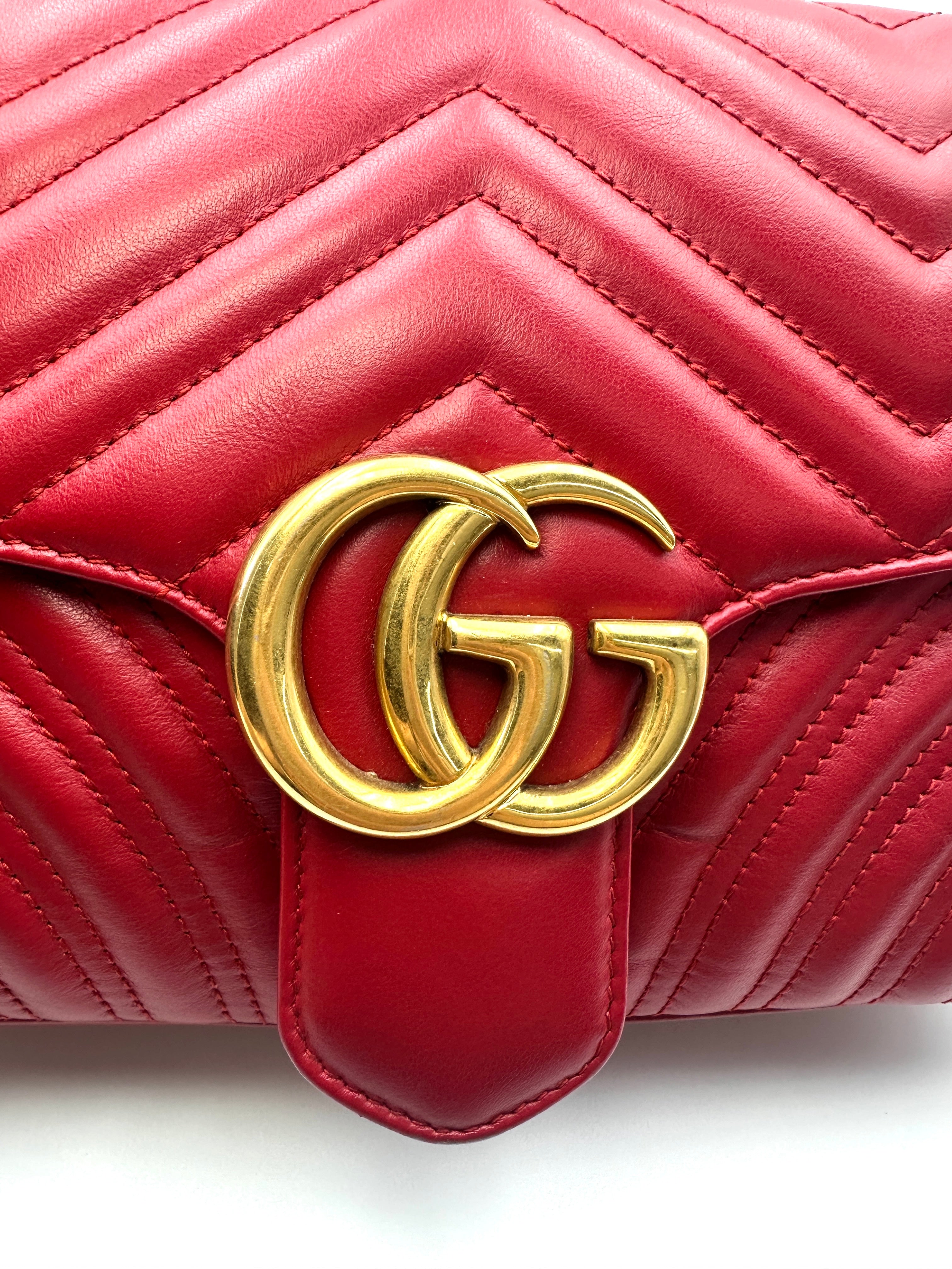 Gucci GG Marmont Red Matelasse Leather Shoulder Bag GG1114