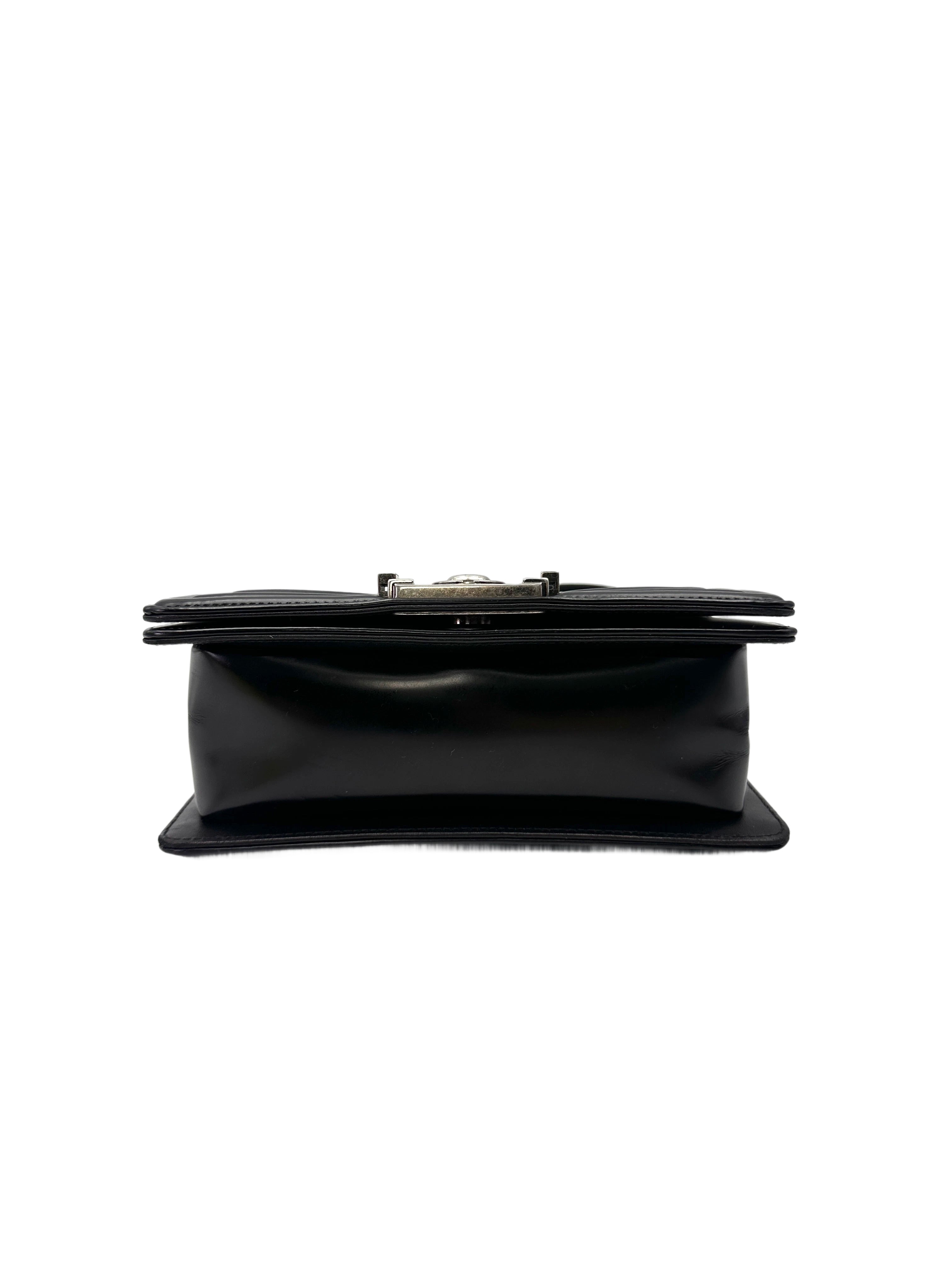Chanel LeBoy Black Smooth Leather Flap Bag With Silver Buckle(21***70) CC2030